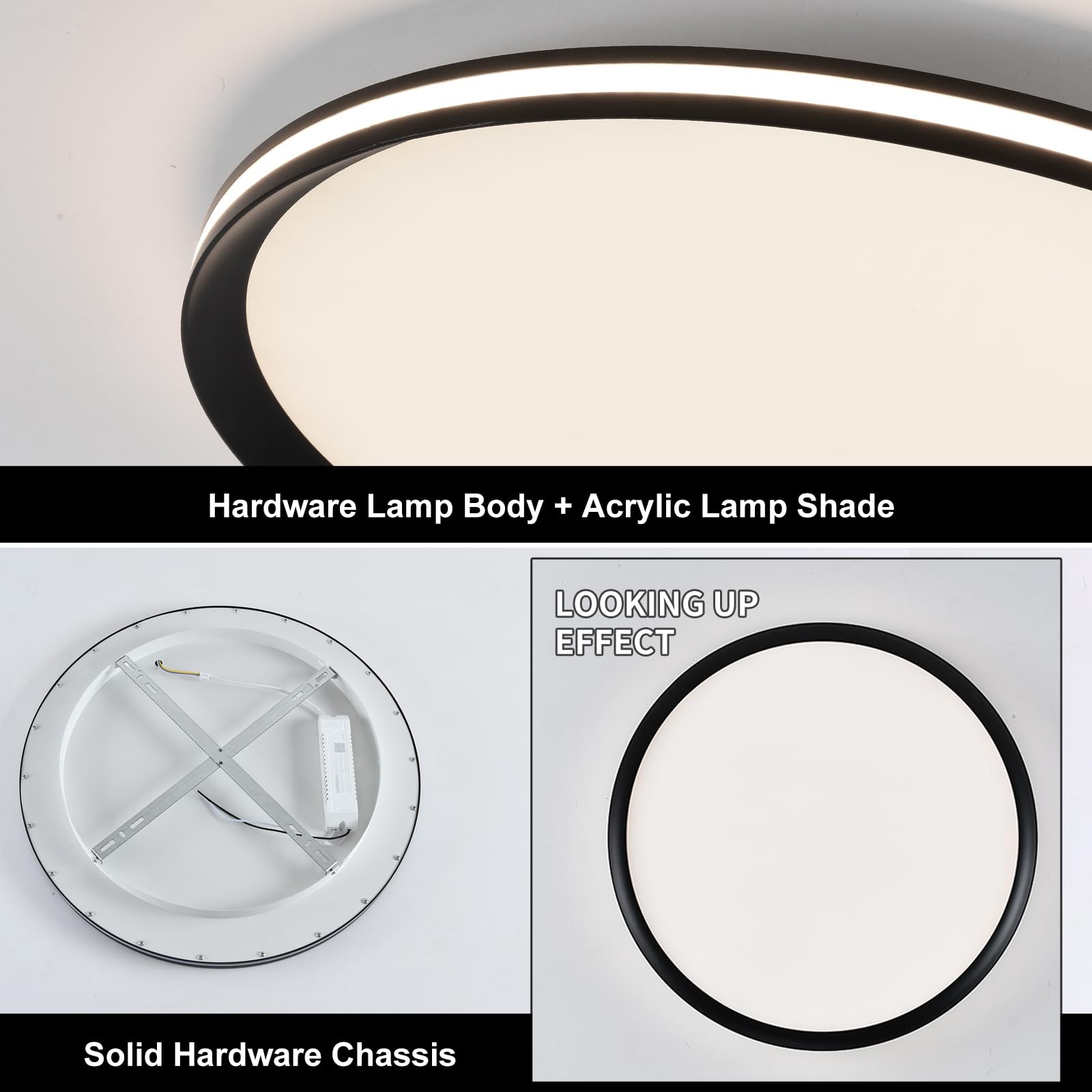 Dimmable Metal Led Ceiling Lights Fixtures,Slim, Edge Lit - 20'' Full Spectrum Smart Round Ceiling Lamps,3000-6500K Modern Ultra