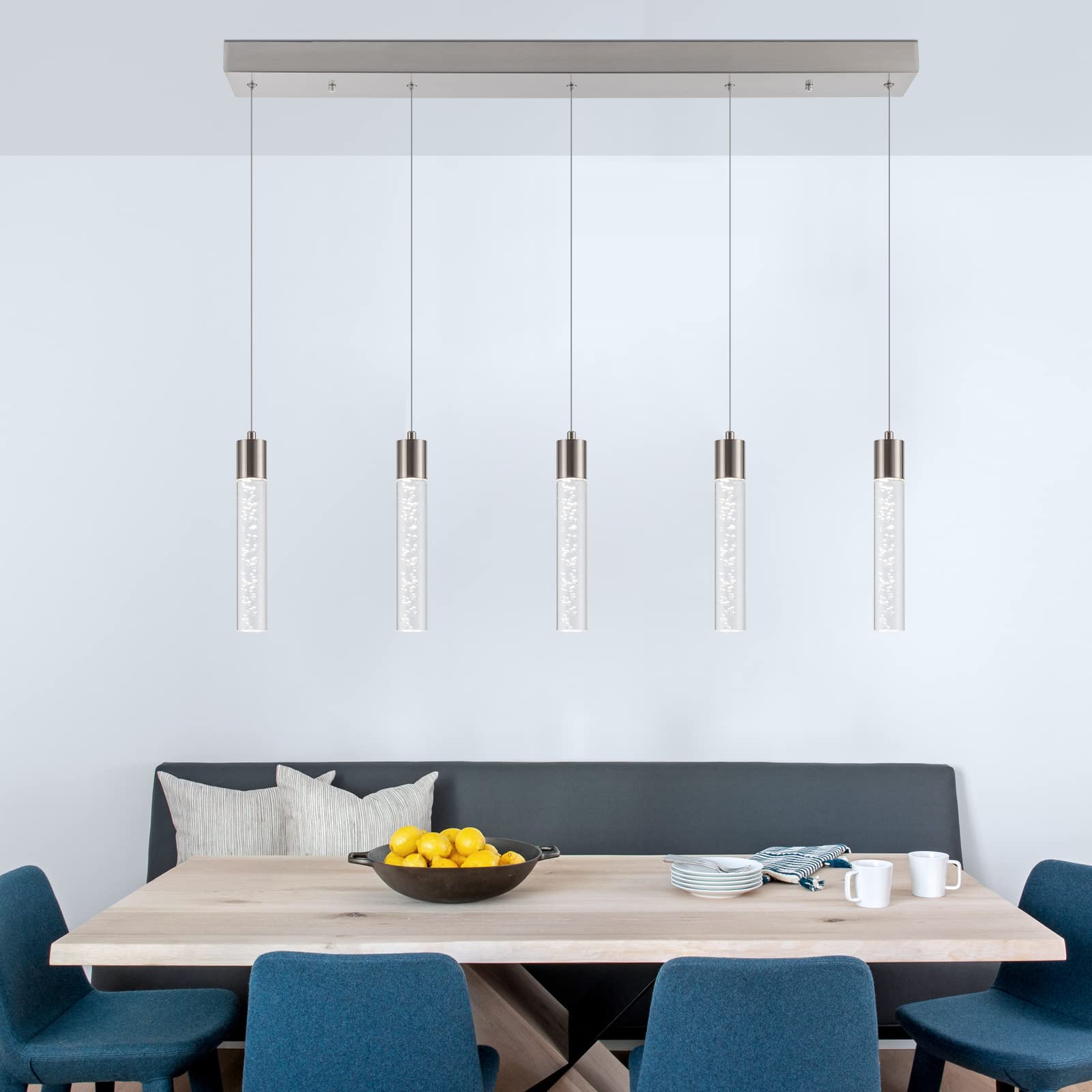 Bestwest Three Color Pendant Kitchen Lighting, Brushed Nickel Pendant Chandelier Lighting With Remote Control, 3D Pendant Lighti