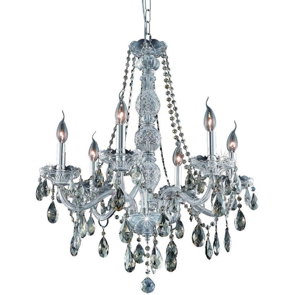 Elegant Lighting 7956D24C-GT/RC Royal Cut Smoky Golden Teak Crystal Verona 6-Light, Single-Tier Crystal Chandelier, Finished in Chrome with Smoky Golden Teak Crystals