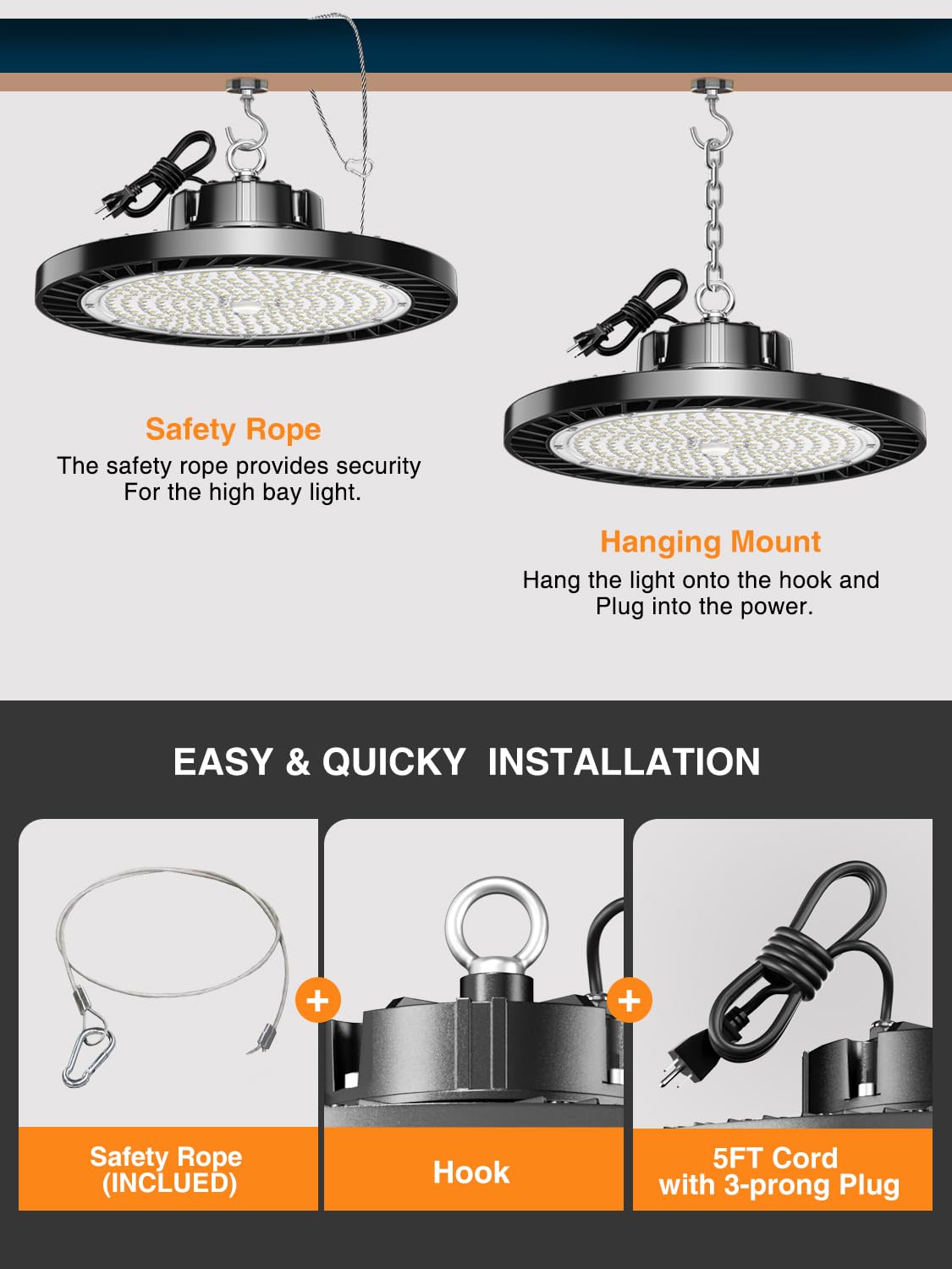 ONLYLUX UFO LED High Bay Lights 150W 6 Pack, 5000K Super Bright Daylight, Aluminum, Model OL-BL5K-6P-150