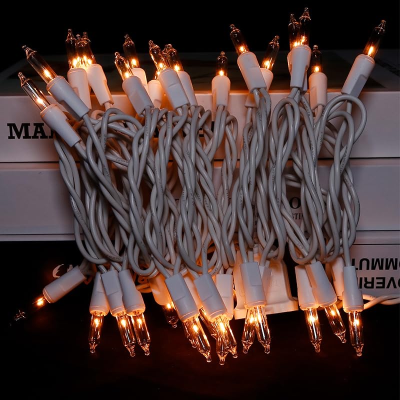 Multi-Sparking Clear Christmas Lights 35 Count - Incandescent Mini Christmas Tree String Lights Set For Indoor/Outdoor Festival Decorations, 8.5 Feet White Wire, Connectable