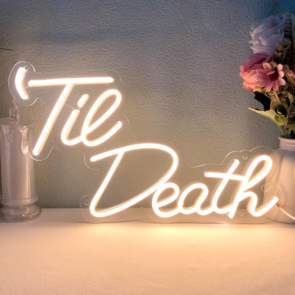 Jxin Til Death Neon Sign For Wall Decor  Led Light Signs For Wedding Engagement Birthday Anniversary Proposal Party Bedroom Office  Wedding Gifts For Loved Ones  16X9 Warm White