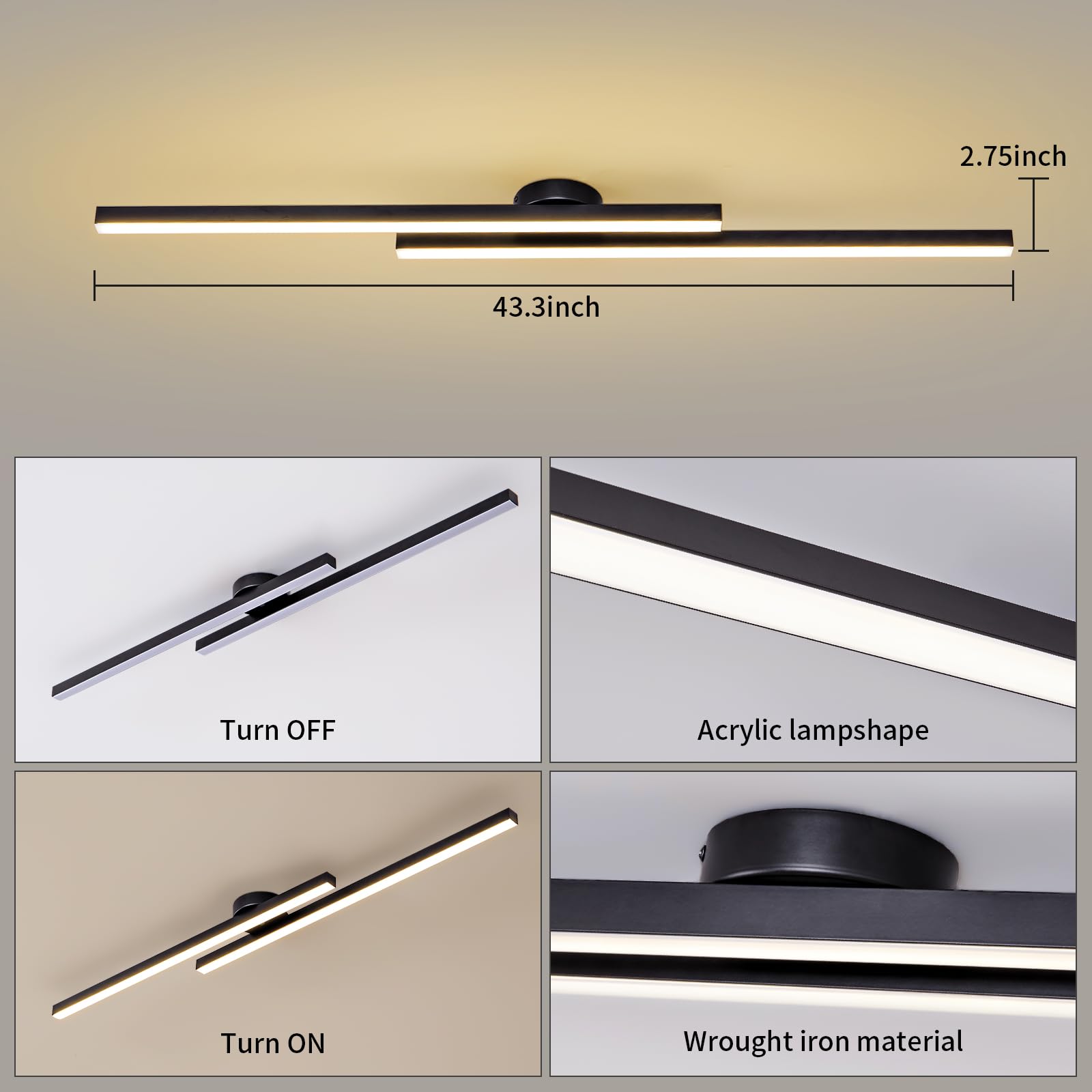 Jaymp Modern Ceiling Light With Remote, 43.3'' Black Sputnik Ceiling Lamp, 32W Dimmable Led Lighting Fixture For Dining Room Liv