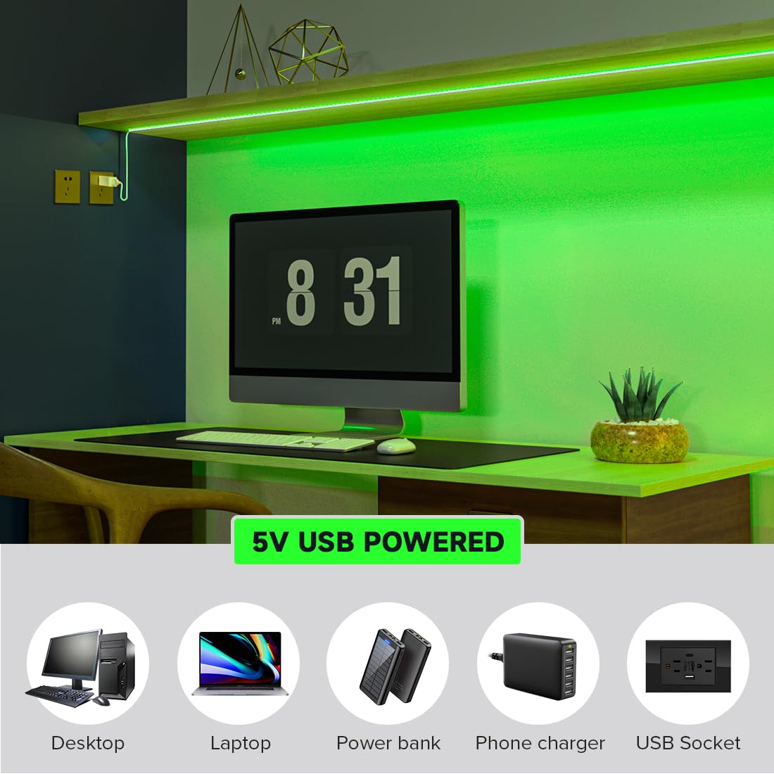 Btf-Lighting Fcob Usb Powered Green Color Cob Led Strip Lights 3.28Ft 320Leds 5V 8Mm Width 90+ High Cri Ultra Bright Flexible Light For 3D Printer Tv Backlight Display Cabinet Pc Diy Decor