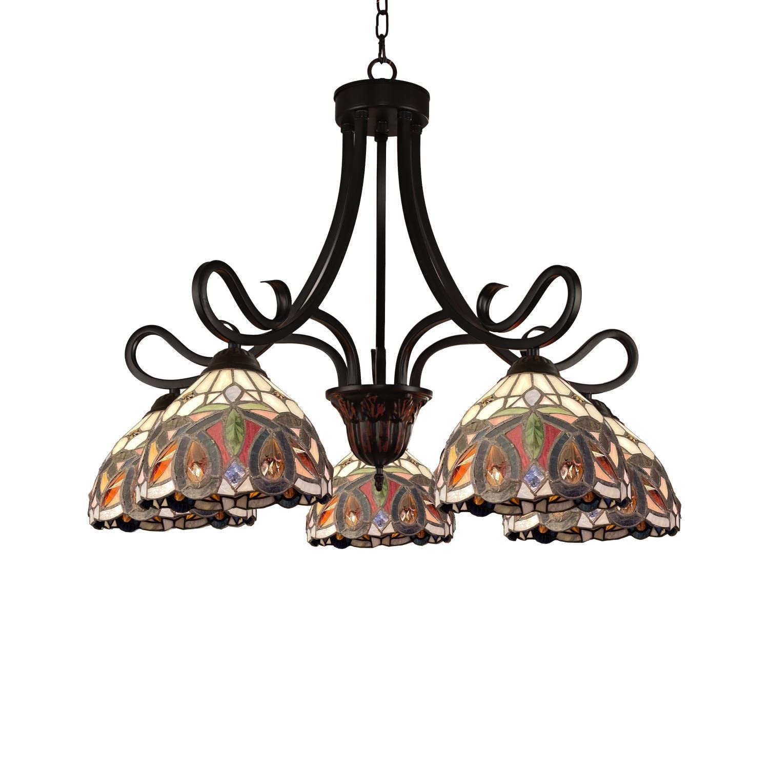 Chloe Lighting Tiffany-Style Chandelier, 5 Light, Dark Bronze, 27in Wide, Multicolor, Model CH3T353BV27-DD5