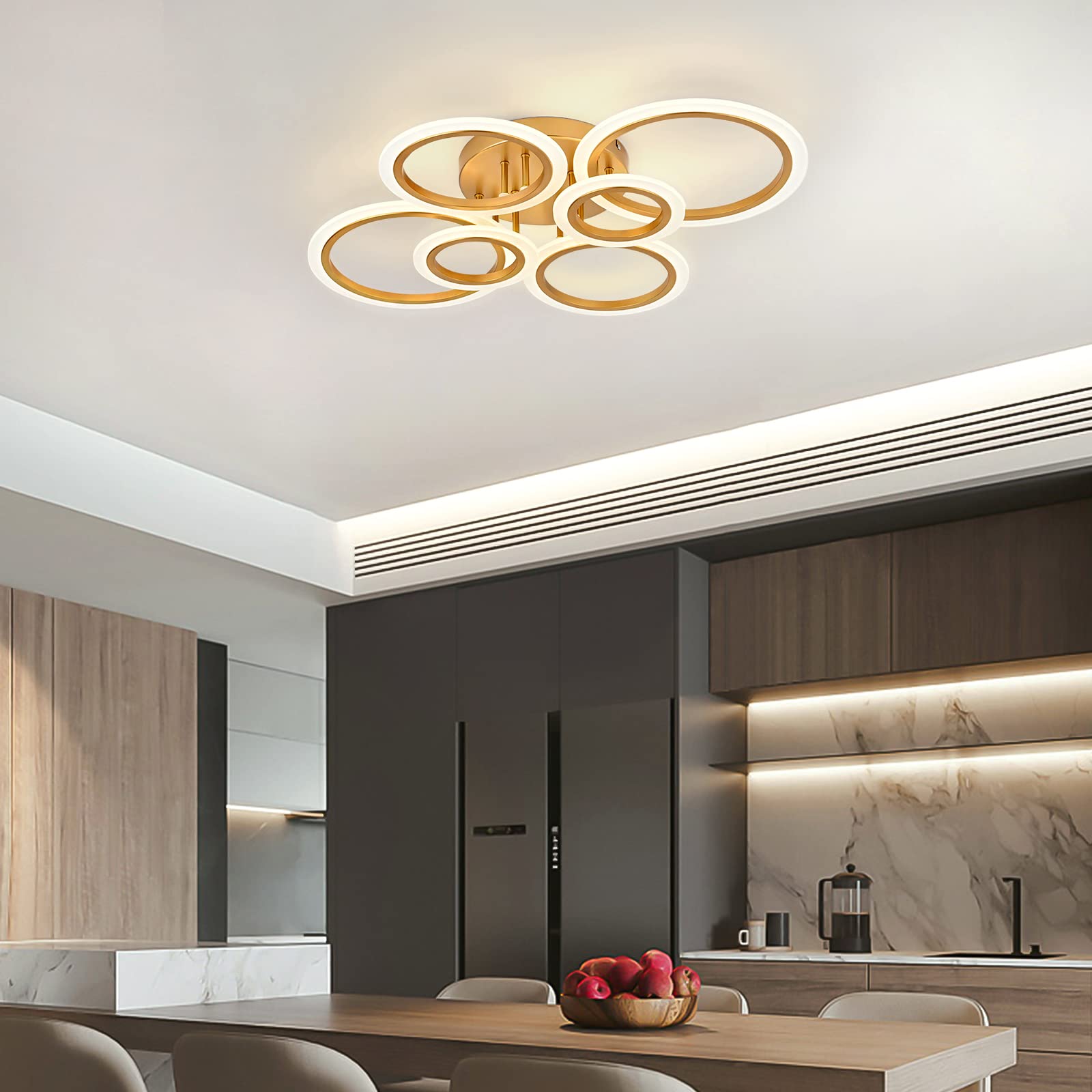 Vikaey Modern Led Flush Mount Ceiling Light, 6 Rings Gold Close To Ceiling Light, Lighting Fixture Ceiling Lamp For Kitchen, Living Room, Bedroom, Laundry Room, 4000K Not Dimmable