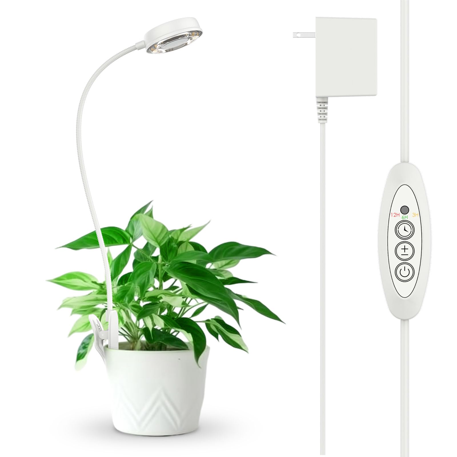 SANSI Grow Lights for Indoor Plants, 10W LED Plant Lamp, Full Spectrum, 4-Level Dimmable, Auto Timer, White, 1-Pack, Model C23ZW024