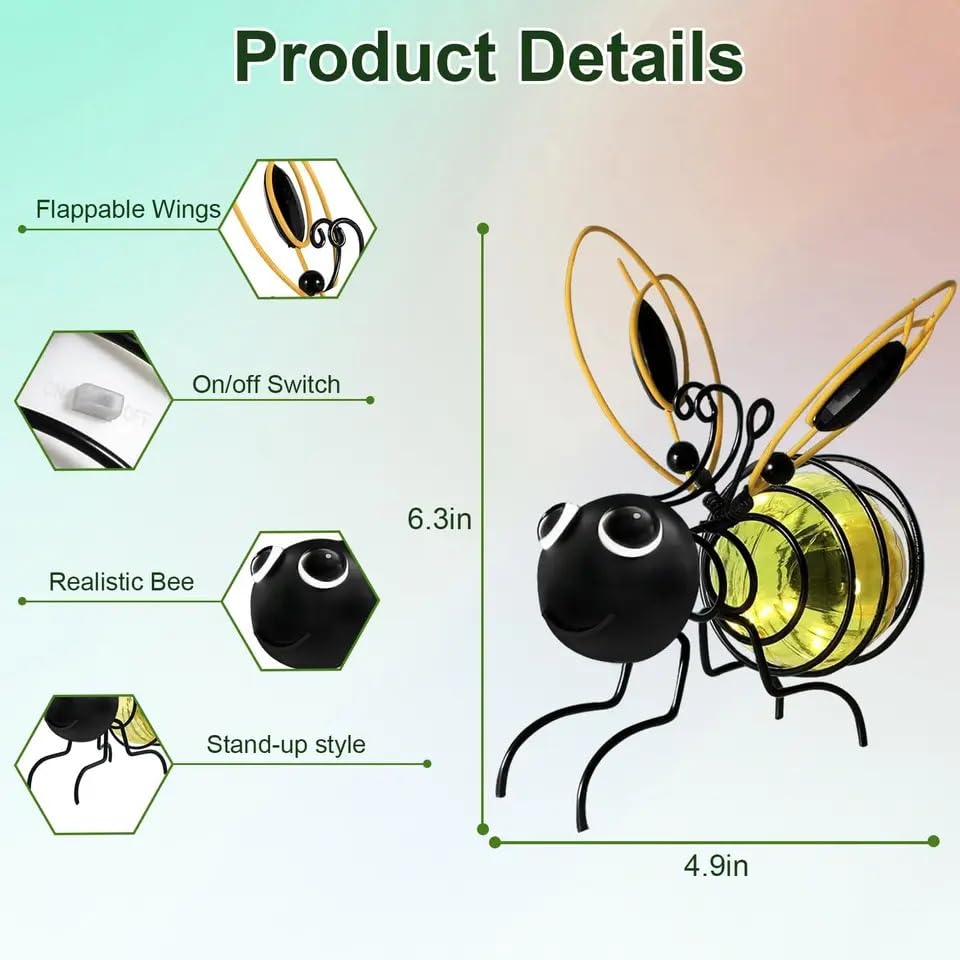 Generic Outdoor Hanging Solar Bee Light, Waterproof, Yellow 2pcs, Metal
