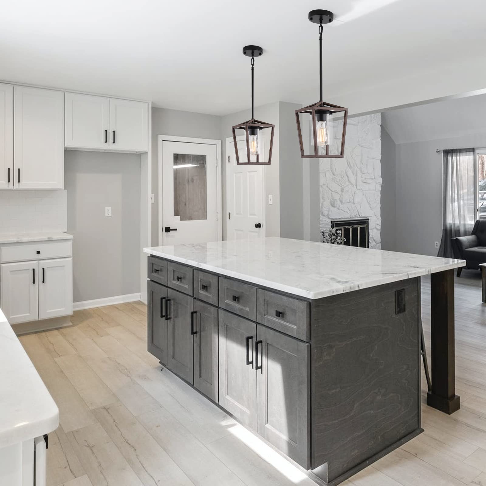 Sglfarmty Farmhouse Pendant Lighting For Kitchen, Single Pendant Island Light With Wooden Grain Finish,Modern Industrial Metal P