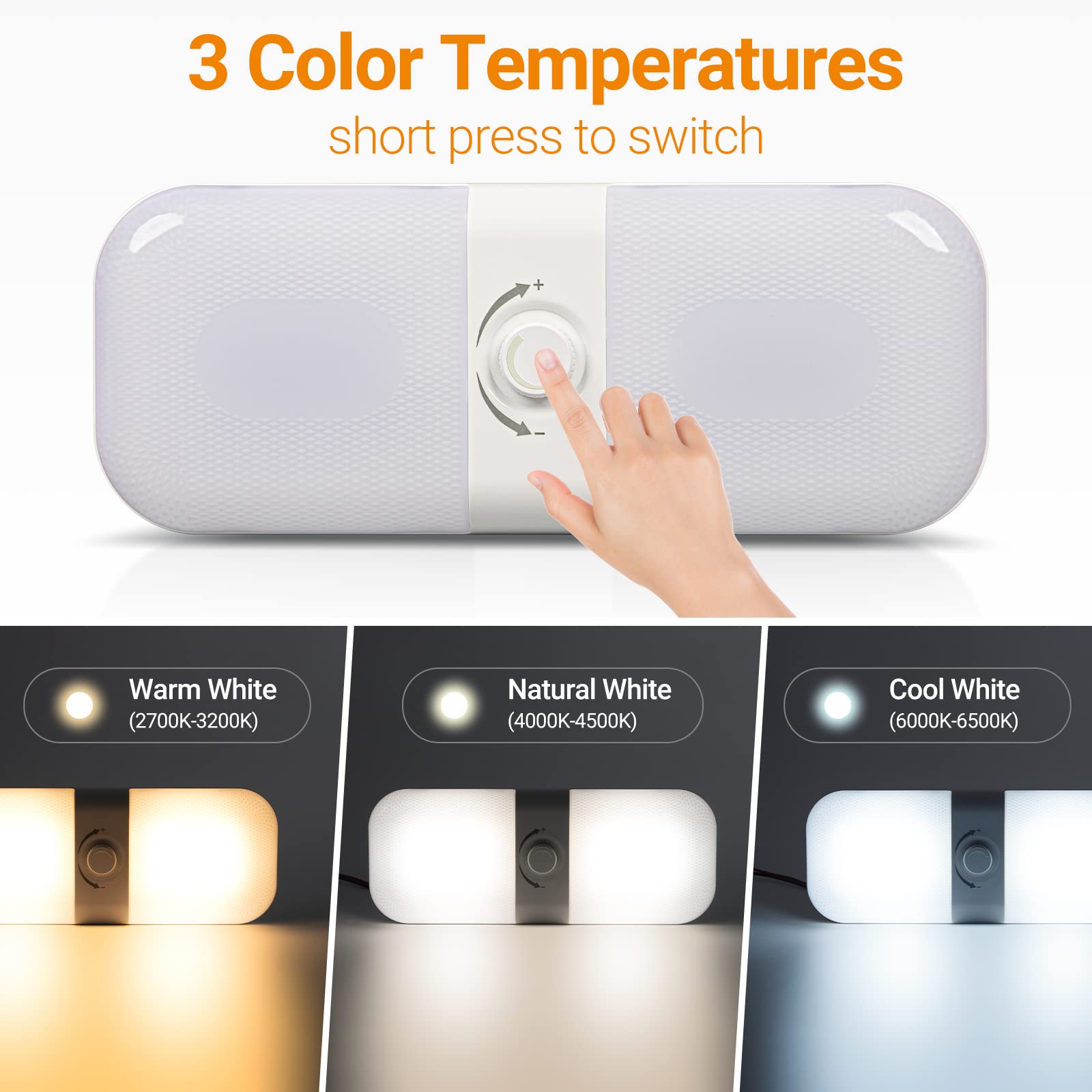 CT CAPETRONIX 1700LM RV Interior Lights, Dimmable 12V LED Ceiling Dome Light, 3 Color Options, 2-Pack for RV/Camper/Trailer/Boat