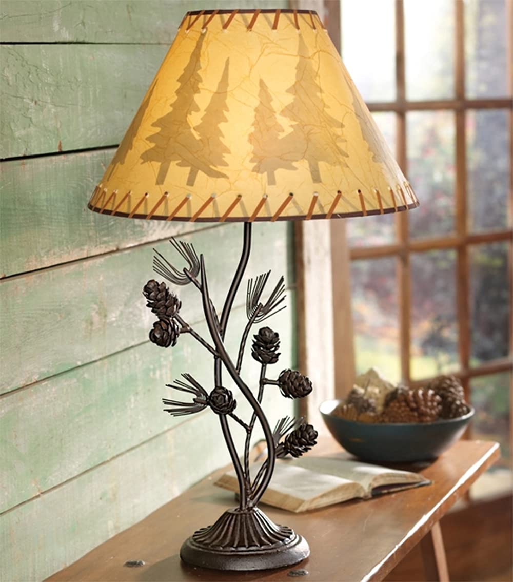 Black Forest D?or - Metal Pinecone Table Lamp - Farmhouse Lamp for Living Room, Bedroom, Cabin - 26.5'' x 8.75'' x 6.5''