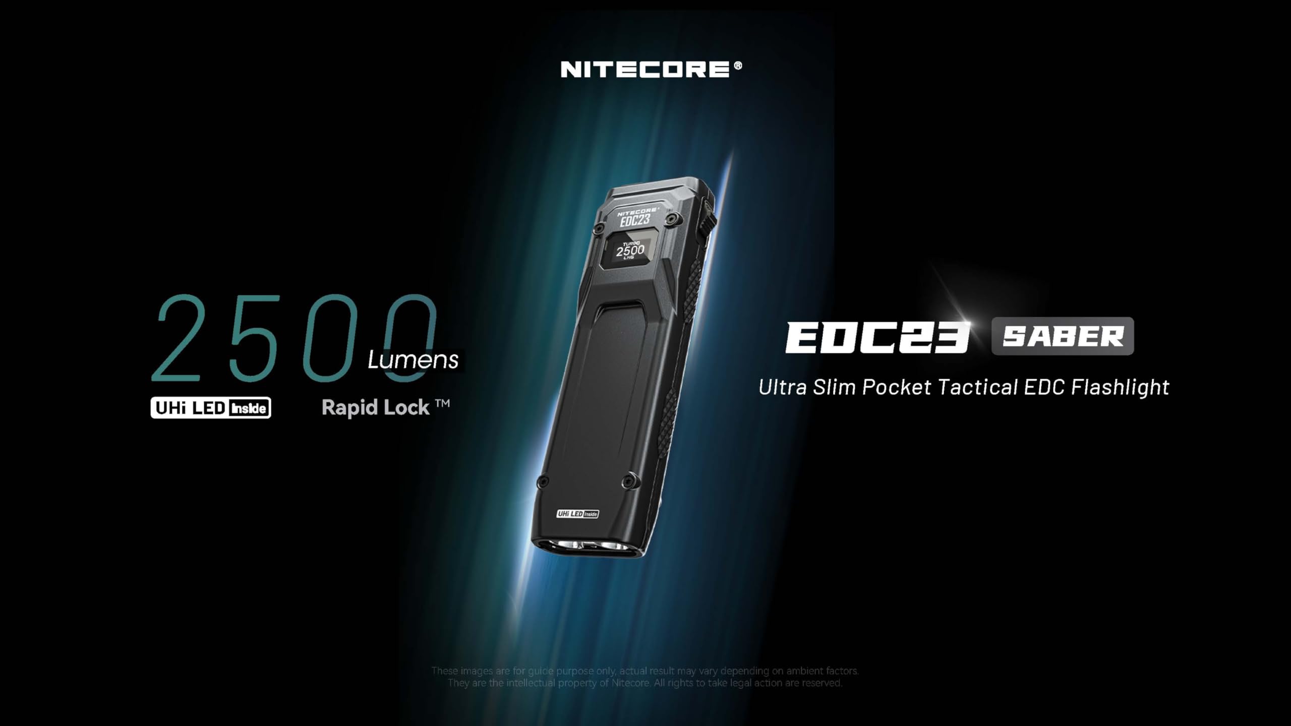 Nitecore Edc23 Edc Flashlight, 2500 Lumen Ultra-Slim Flat Shape Usb-C Rechargeable Fast Charging With Digital Oled Display, Mech
