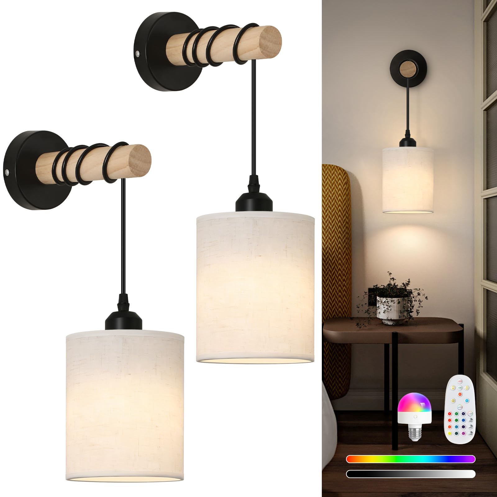 DESGNT Battery Operated Wall Sconces Set of 2,Rechargeable Wireless Wall Lights with RGB & Dimmable Remote, No Wiring Renter Fri