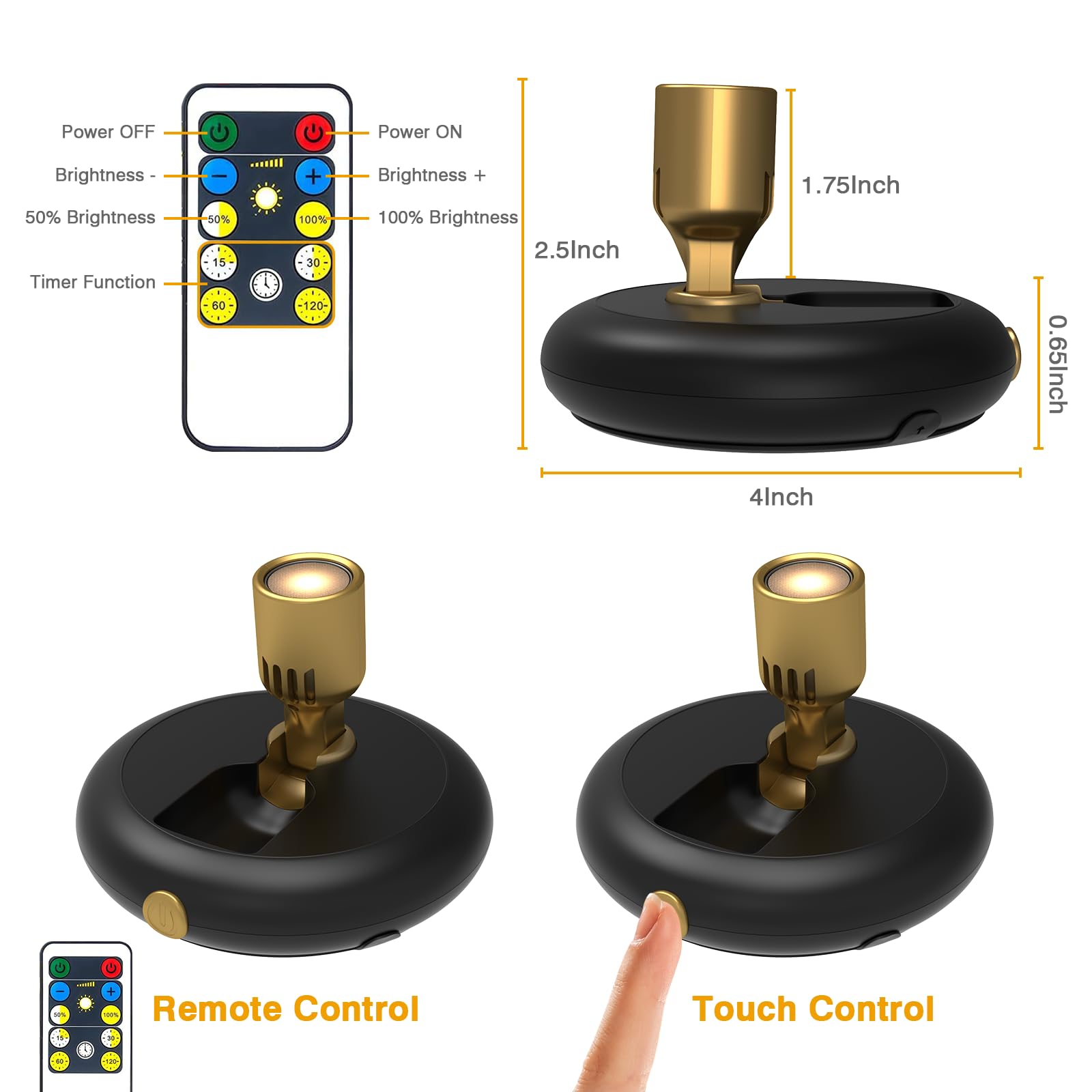 Wireless Spotlight Indoor,Battery Operated Wall Accent Lighting,Led Puck Lights With Remote,Plants Light/Uplighting,Stick On Dis