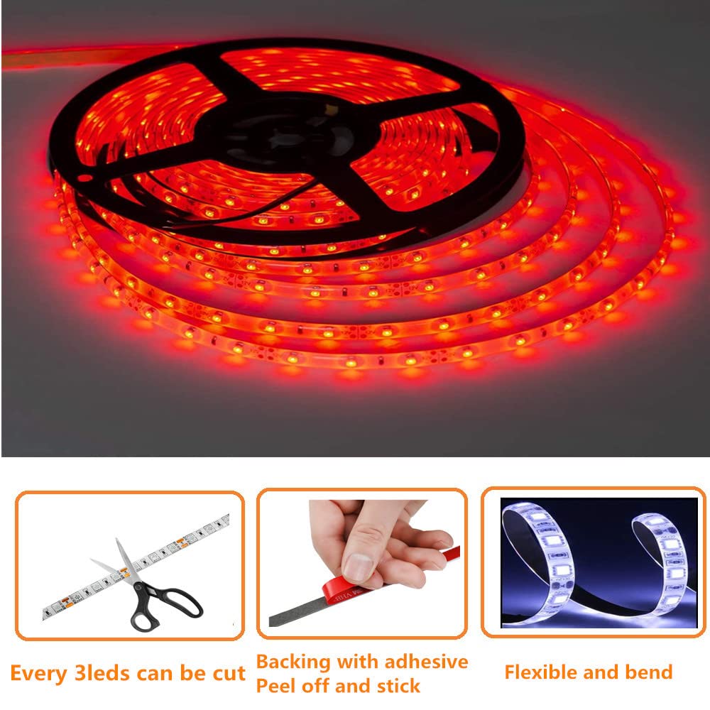 HOKIION Pontoon LED Boat Lights, Waterproof 20FT Strip, Under Gunnel & Deck Lighting, Model HK3273TEJFRHD, Red