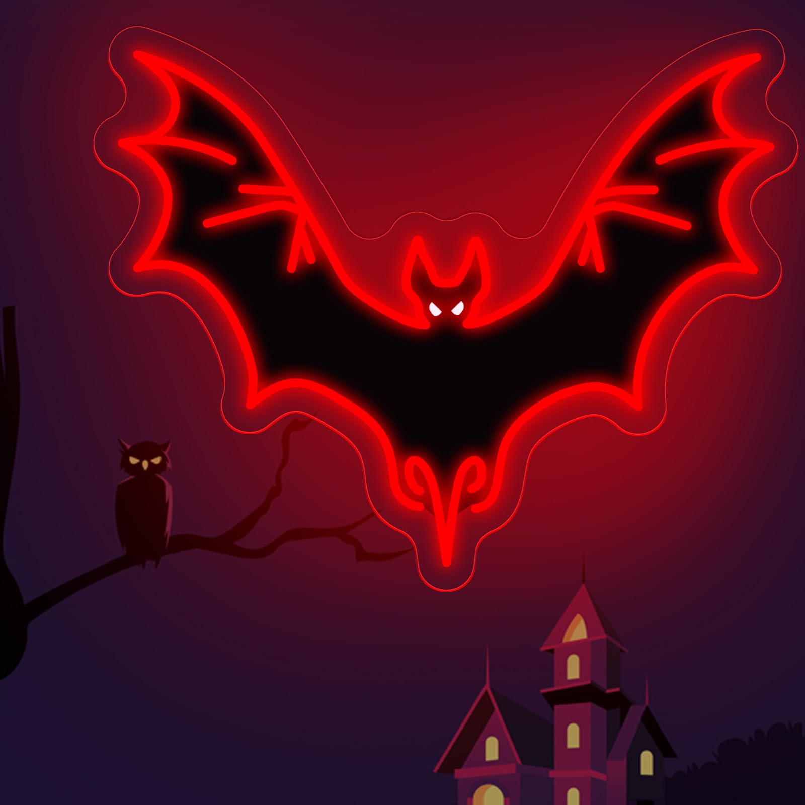 Halloween Bat Neon Light  Halloween Bat Decor Sign Wall  Horror Decor Neon Sign  Gift For Boys  Led Light Gothic Room Decor  Teen Girls Preppy Room  Man Cave  Gift For Boys-Red