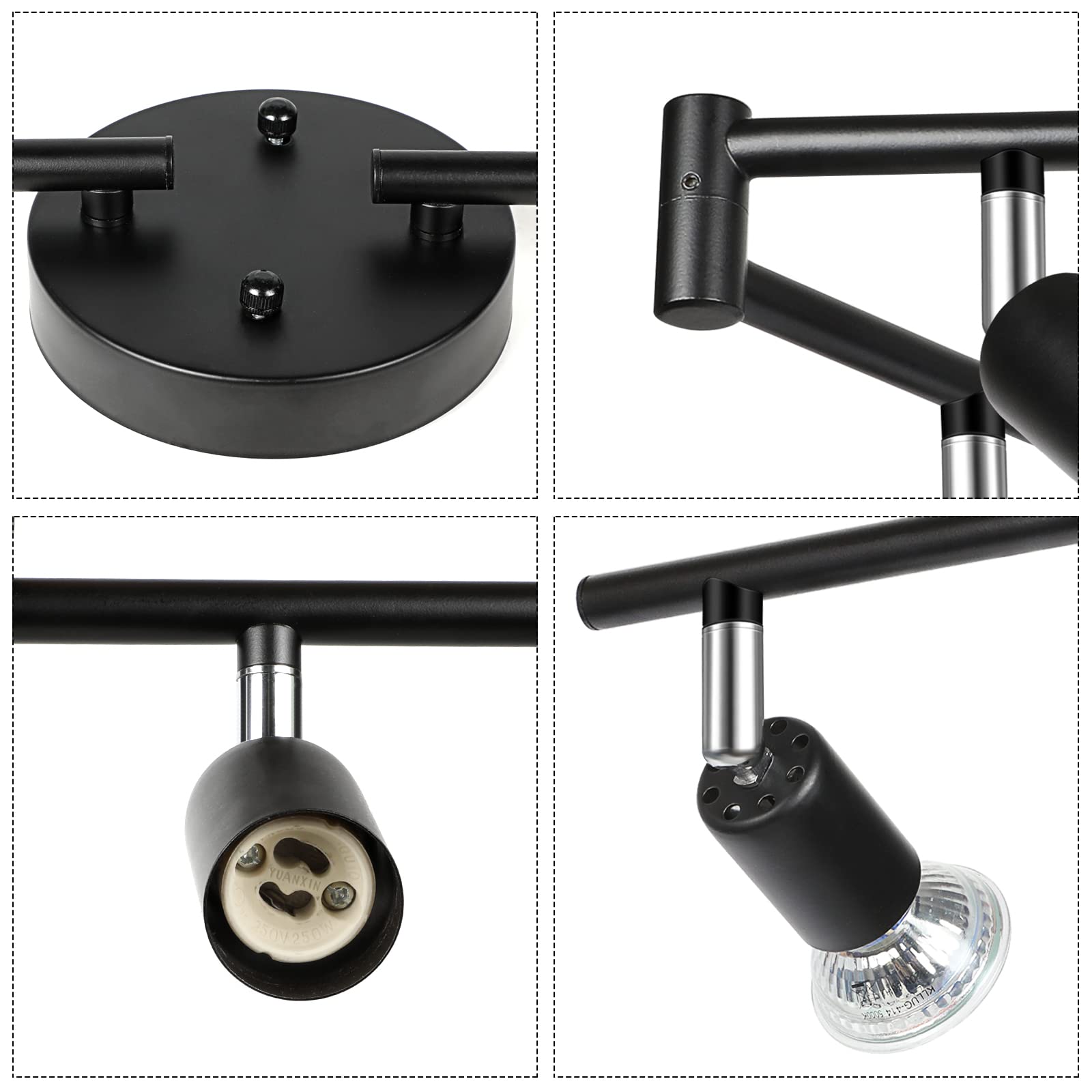 Unicozin LED 8 Light Track Lighting Kit, Black, Metal, 8 Way Ceiling Spot Lights, Includes 8 x 4W GU10 Bulbs, Daylight White 5000K