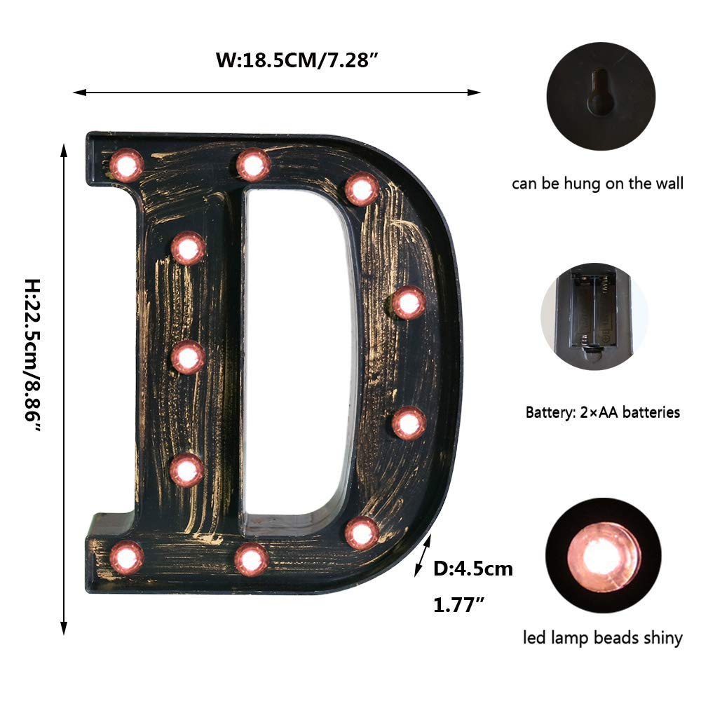 OYCBUZO Golden Black LED Marquee Letter Sign - Vintage Style Light Up Alphabet Decor for Cafe, Wedding, Birthday - Model: Vintage-Letter-04