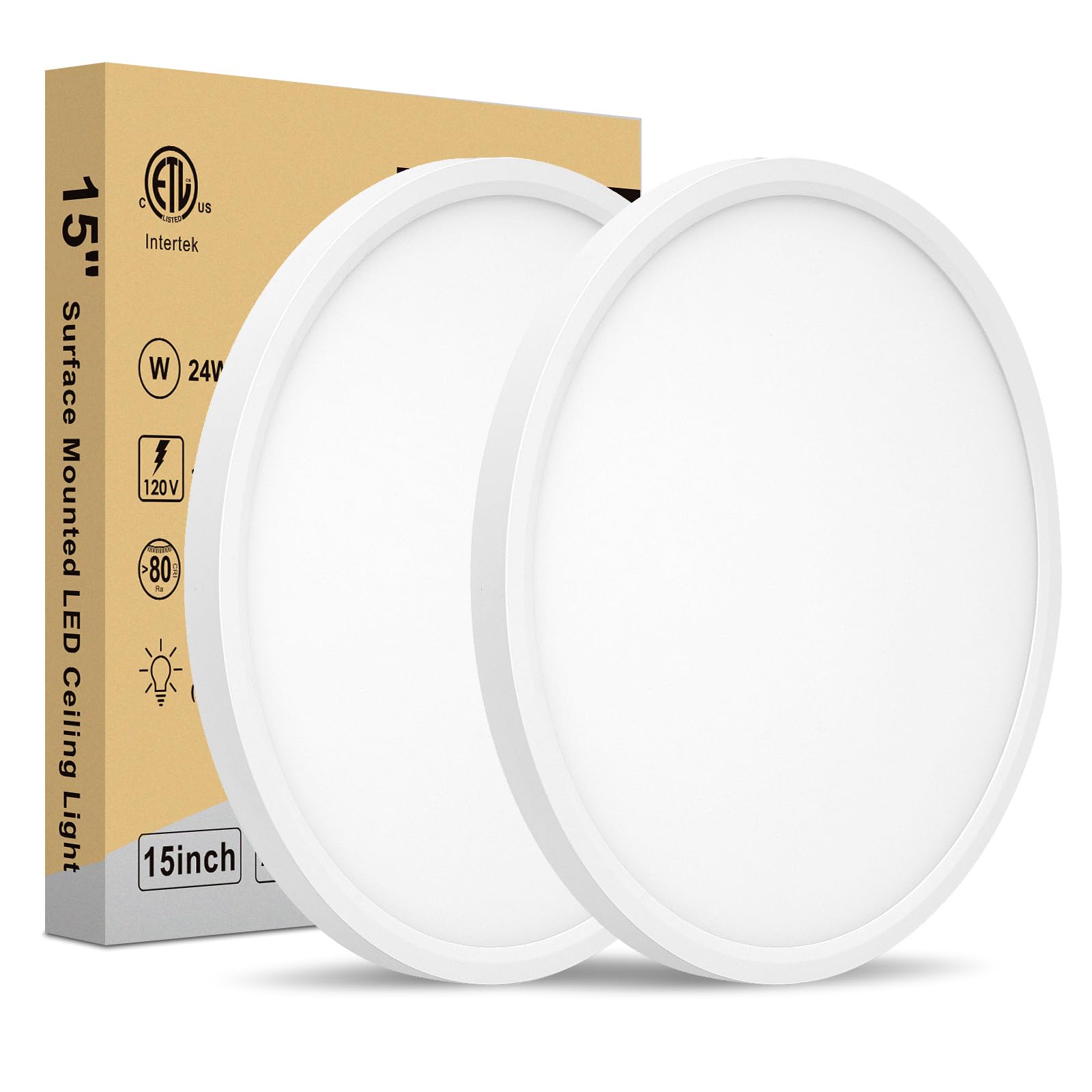 Wembanma 15 Inch Led Ceiling Light - 2700-5000K 5Cct Selectable, 32W 3800Lm, Round Flat Panel Low Profile Light Fixtures For Hal