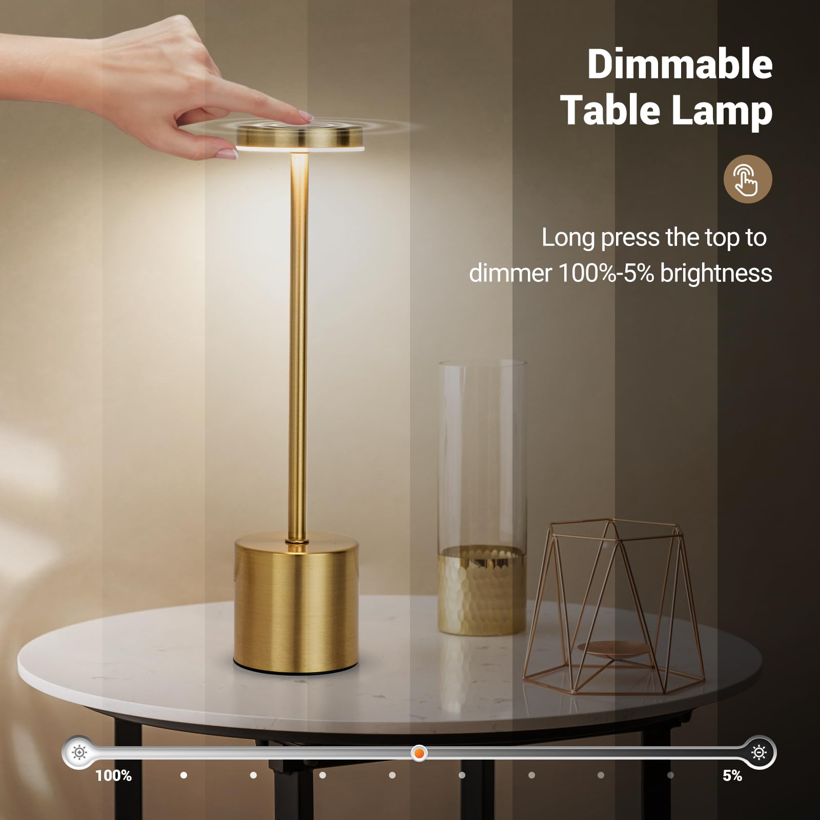 Zoopeen Gold Cordless Table Lamp Set Of 2,Rechargeable 5200Mah Battery Operated Touch Desk Lamp,3 Color Stepless Dimming Up Beds
