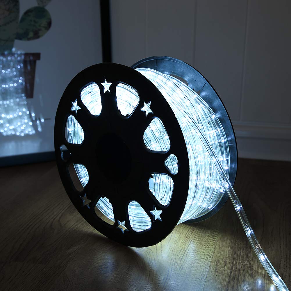 DINGFU 50ft LED Rope Lights, Waterproof Indoor Outdoor, PVC Tube & Copper Wire, White, Model 5529f919-c099-48e4-a738-6bba232