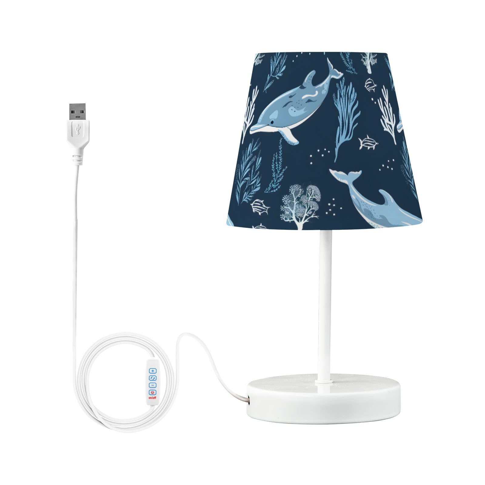 BOENLE Bedside Lamp Dolphins Coral Hand Drawn Table Lamp Bedroom LED Nightstand Desk Lamp Lampshade for Sleeping Living Room Dor