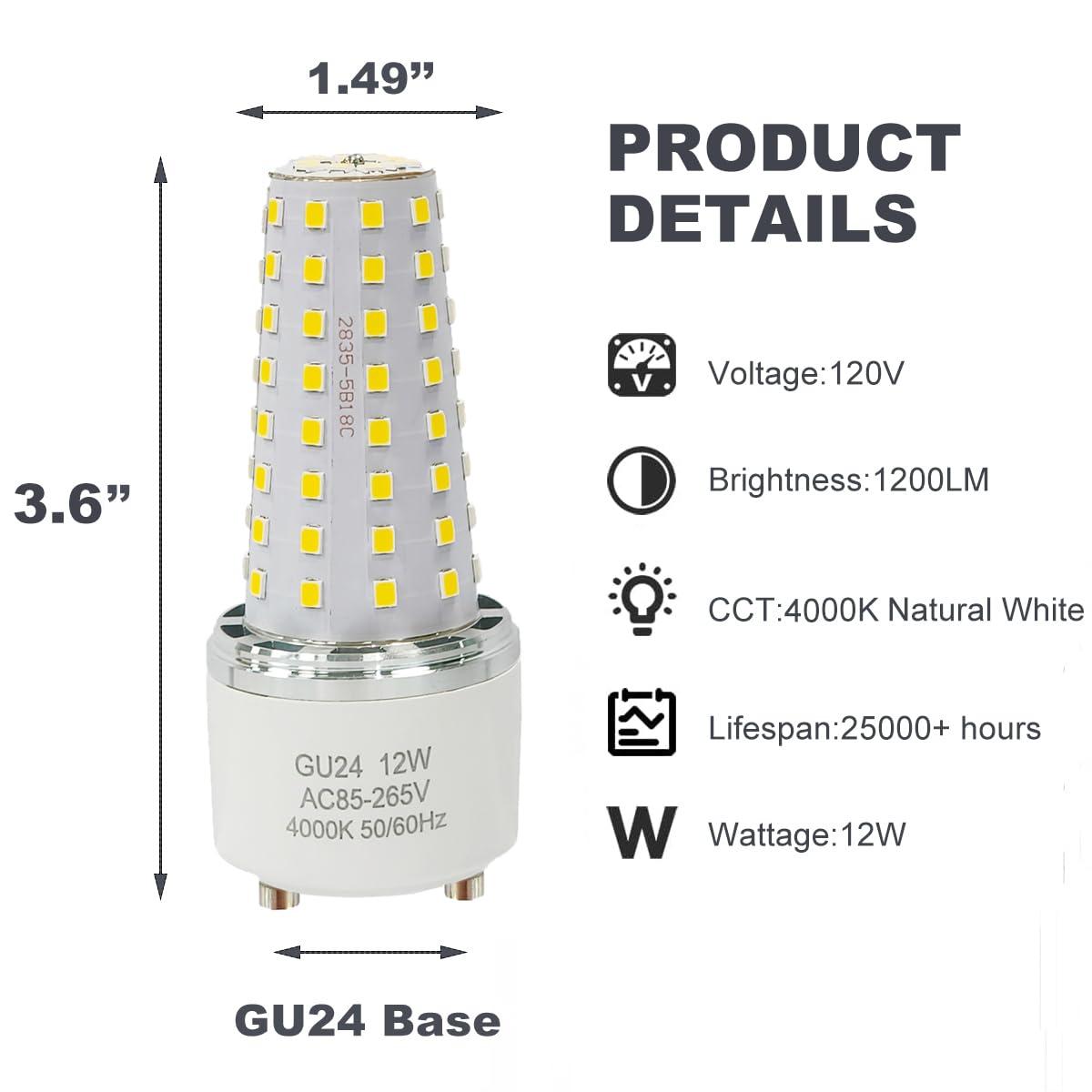 XRZT GU24 LED Bulb - 100W Equivalent, Plastic, 4000K, 2 Pack, Indoor/Outdoor Lighting, GU24 Base, Not Dimmable