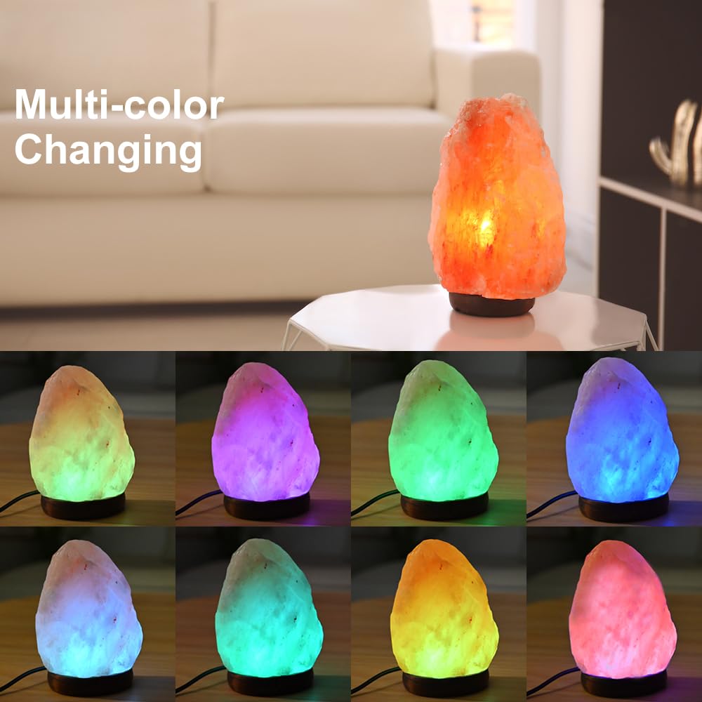 FANHAO Himalayan Salt Lamp, HS90, 100% Natural Crystal, Multicolor Changing Light, Hand Crafted Night Light, Natural Size
