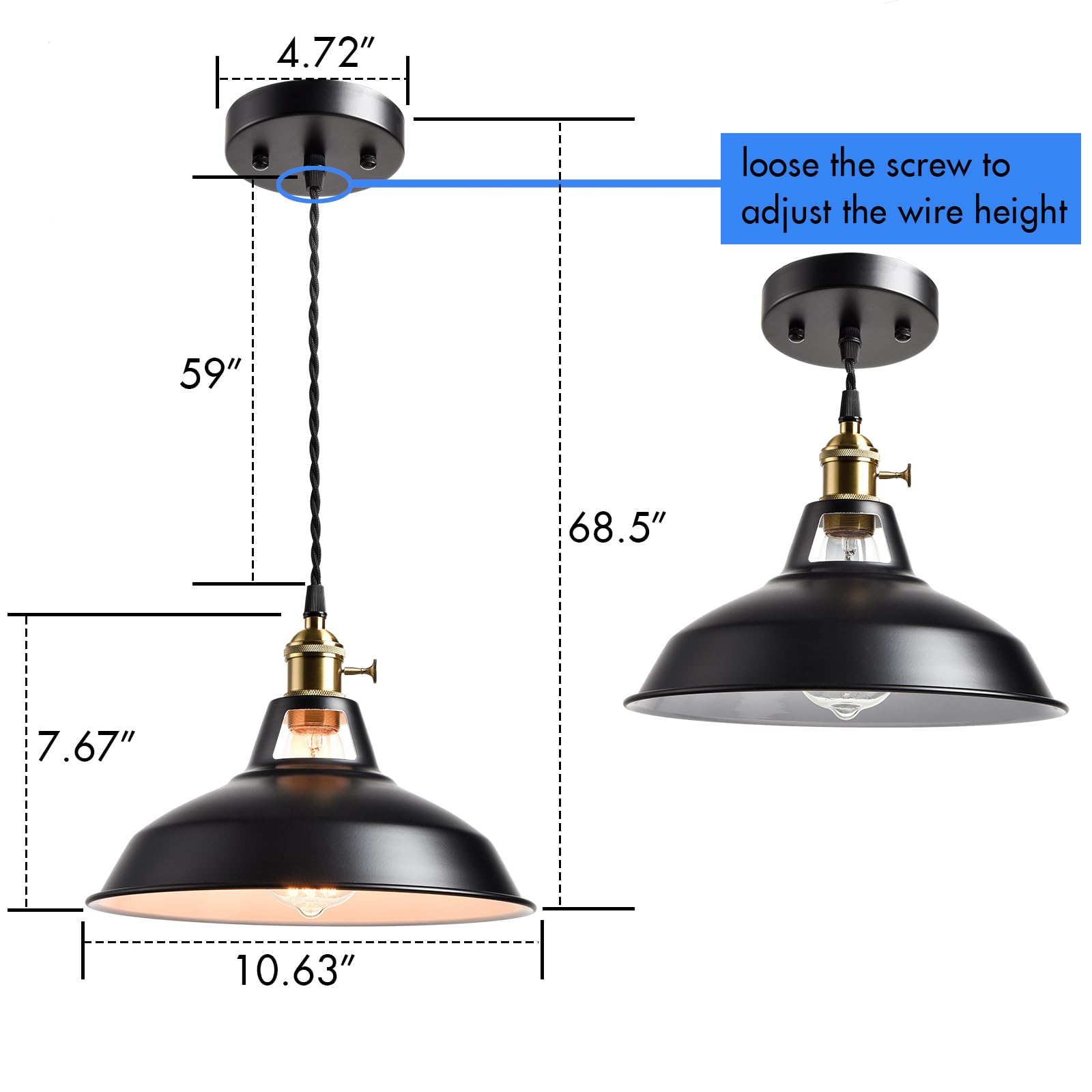 Claxy Industrial Black Barn Pendant Light With Switch E26 Height Adjustable Hanging Ceiling Light Fixture For Kitchen Bar Restau