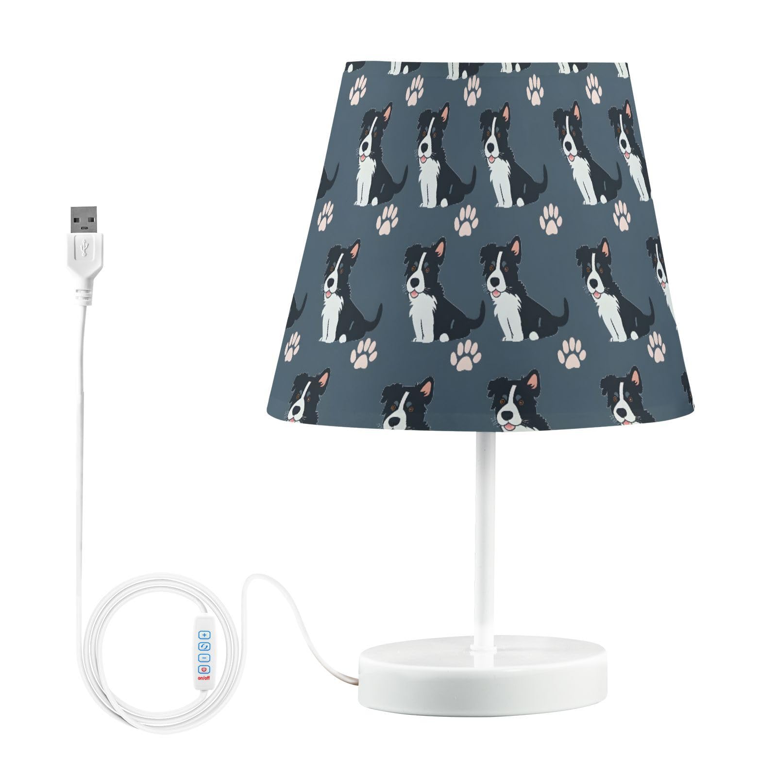 BOENLE Bedside Lamp Border Collie Dog Paw Prints Table Lamp Bedroom LED Nightstand Desk Lamp Lampshade for Sleeping Living Room 