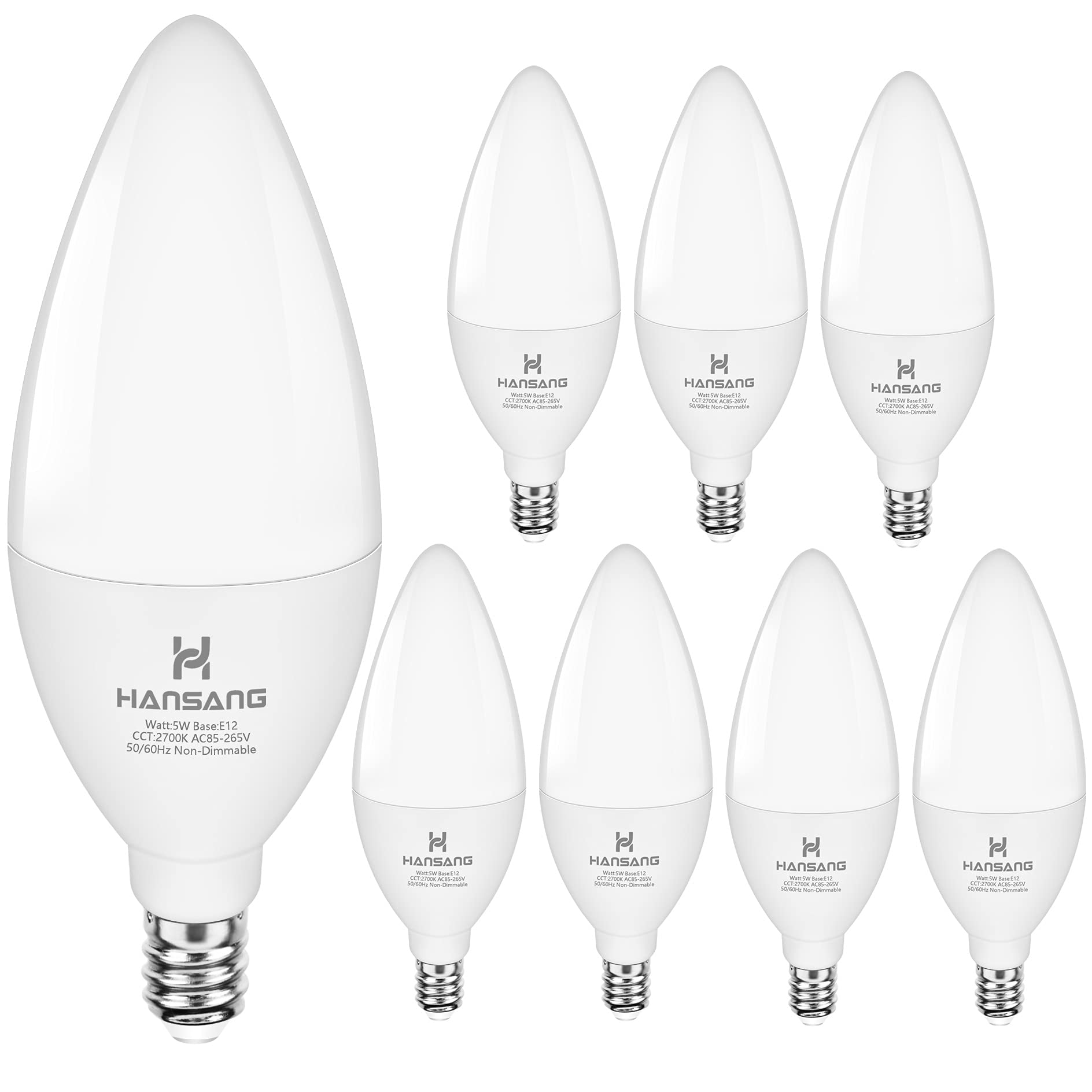 Hansang Led Ceililng Fan Light Bulbs Warm White 2700K E12 Candelabra Base, 60W Equivalent B11 Candelabra Led Bulbs Small Base, C