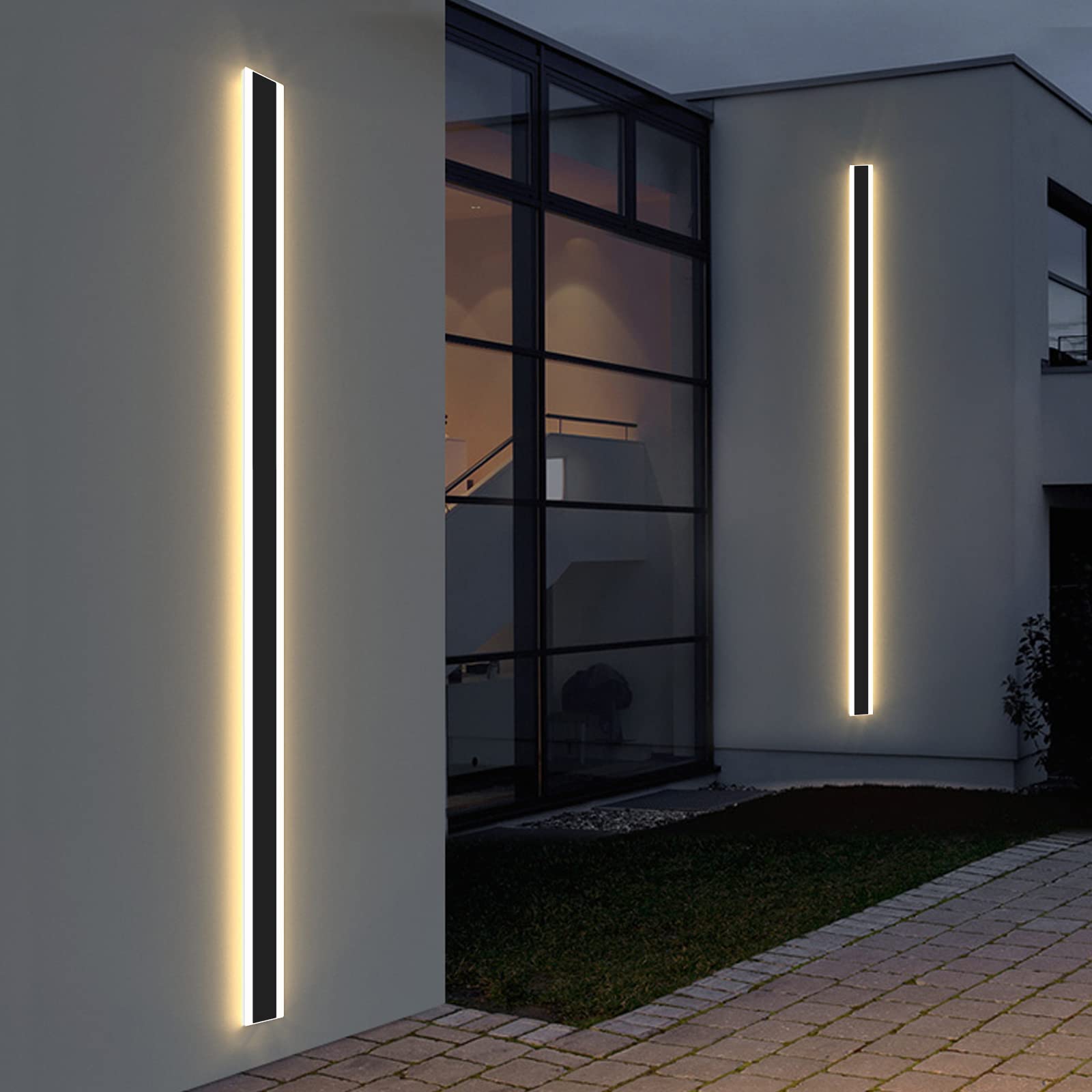 Modern 70.8Inch Outdoor Wall Light, 3000K/4500K/6000K 3 Color Change Black Exterior Light Fixtures Wall Mount, Ip65 Waterproof Modern Porch Lights Wall Sconce, Long Linear Outside Lighting Hard-Wired