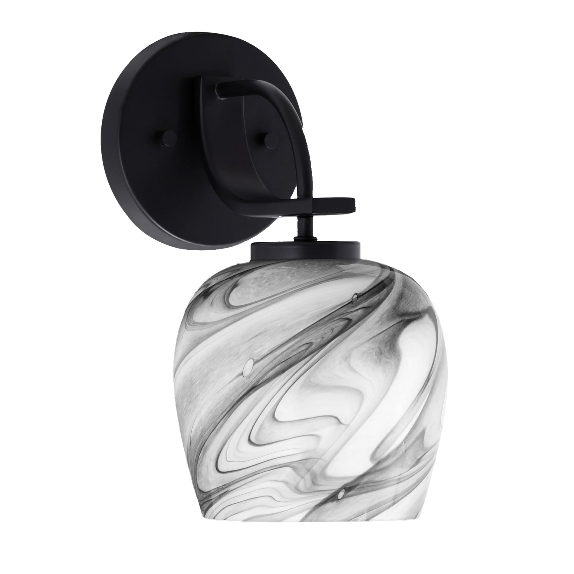 Cavella 1 Light Wall Sconce Shown In Matte Black Finish With 6" Onyx Swirl Glass