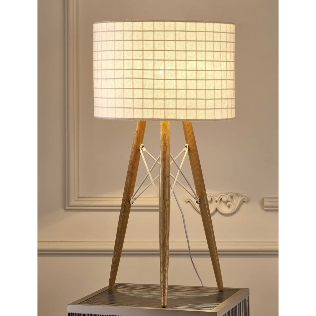 HomeRoots Lighting 11'' X 11'' X 21'' White Fabric Table Lamp