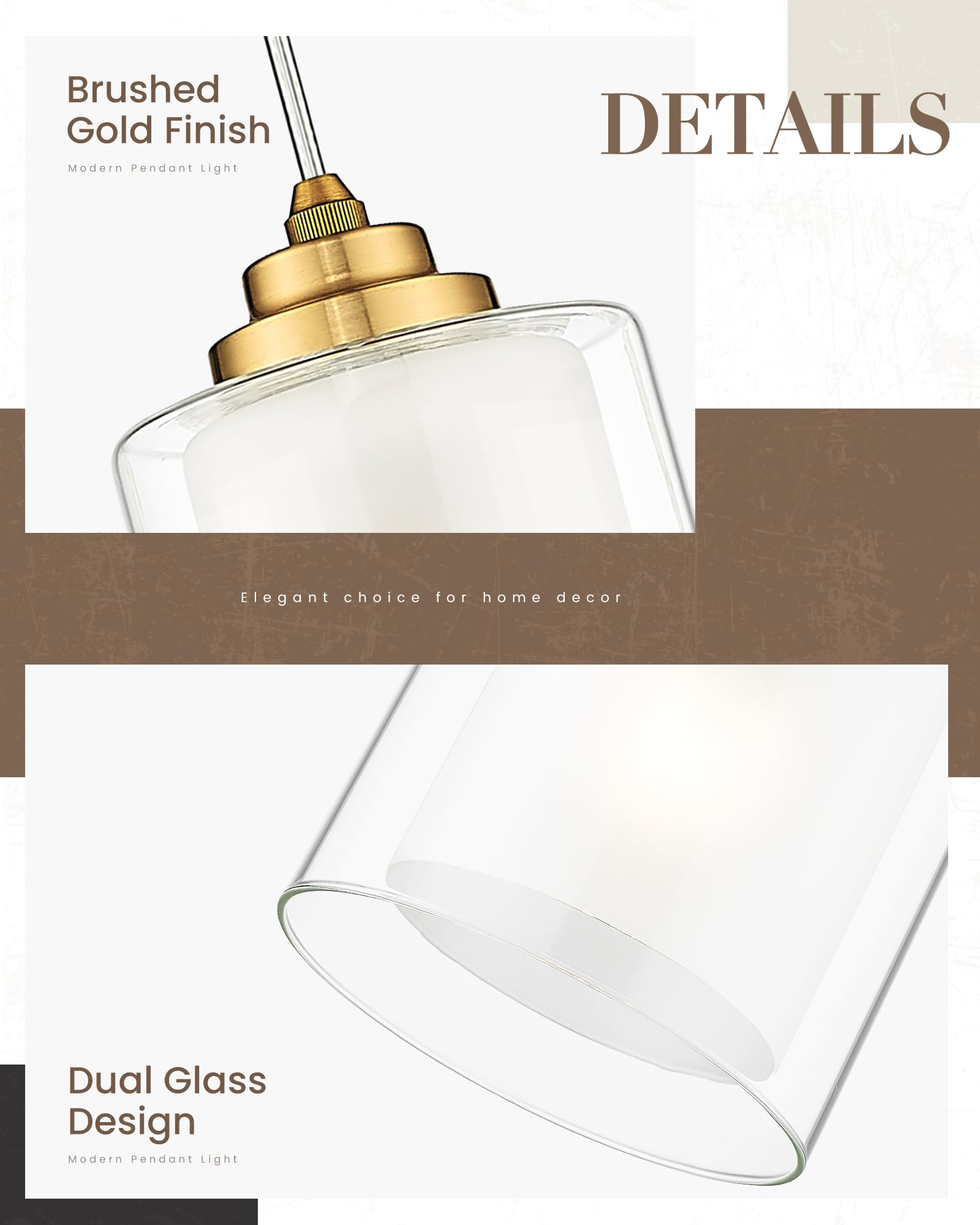 Tengxin 3 Light Pendant Light,Brushed Gold Modern Pendant Light For Kitchen Island,Dual Glass Shade,Farmhouse Pendant Lighting F