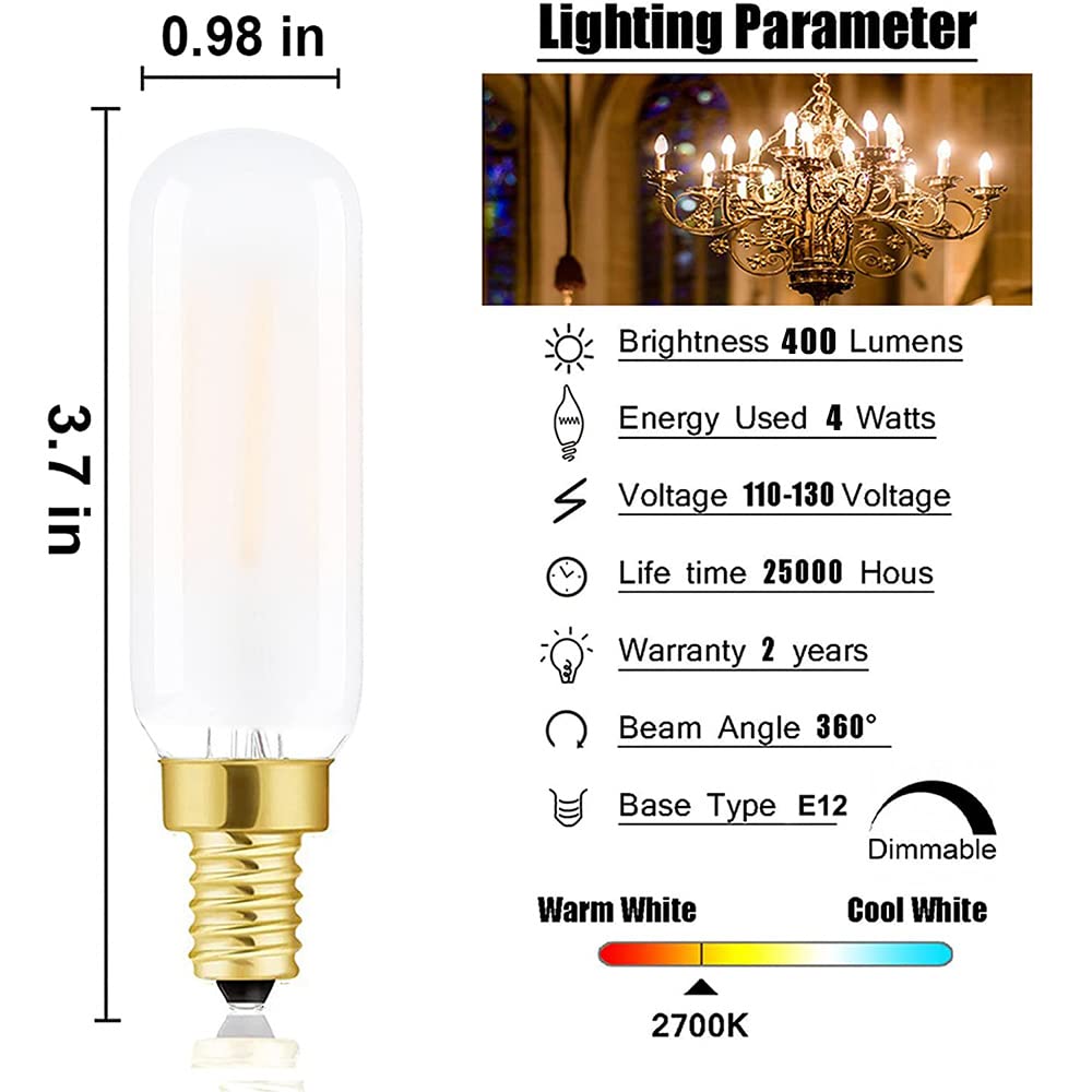 XININSUN T6 LED Bulb 40W Candelabra Dimmable Warm White Frosted Glass 6 Pack E12 Vintage Tube 2700K