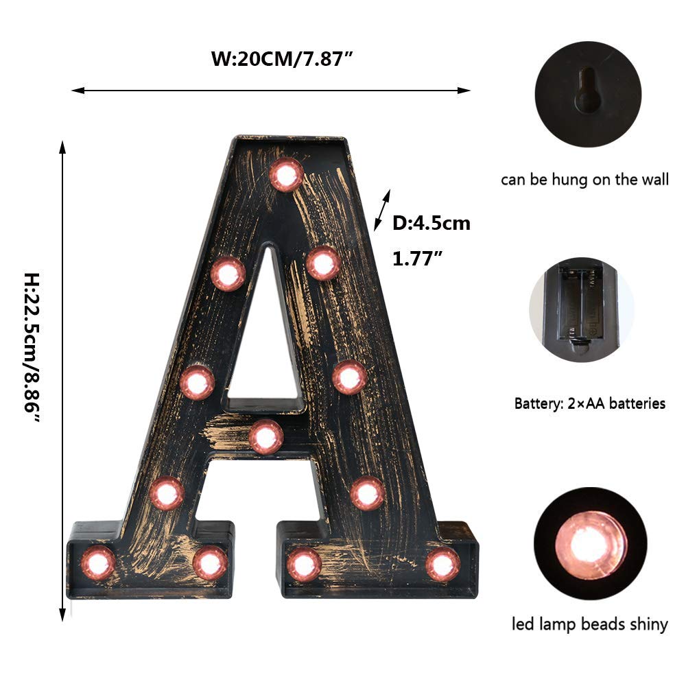 Oycbuzo Golden Black Led Marquee Letter - Industrial, Vintage Style Light Up Alphabet Letter Sign For Cafe Wedding Birthday Party Christmas Lamp Home Bar Initials Decor - A