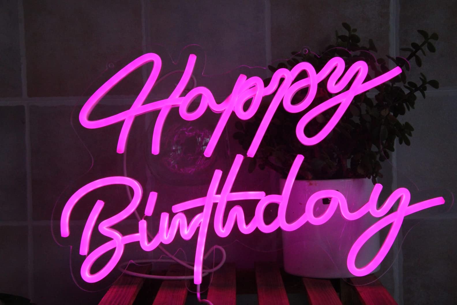 Ulalaza LED Neon Sign Night Light - Happy Birthday Apink, Acrylic, 16.5inx9.1in, USB Chain Light for Home, Party, Wedding Decor