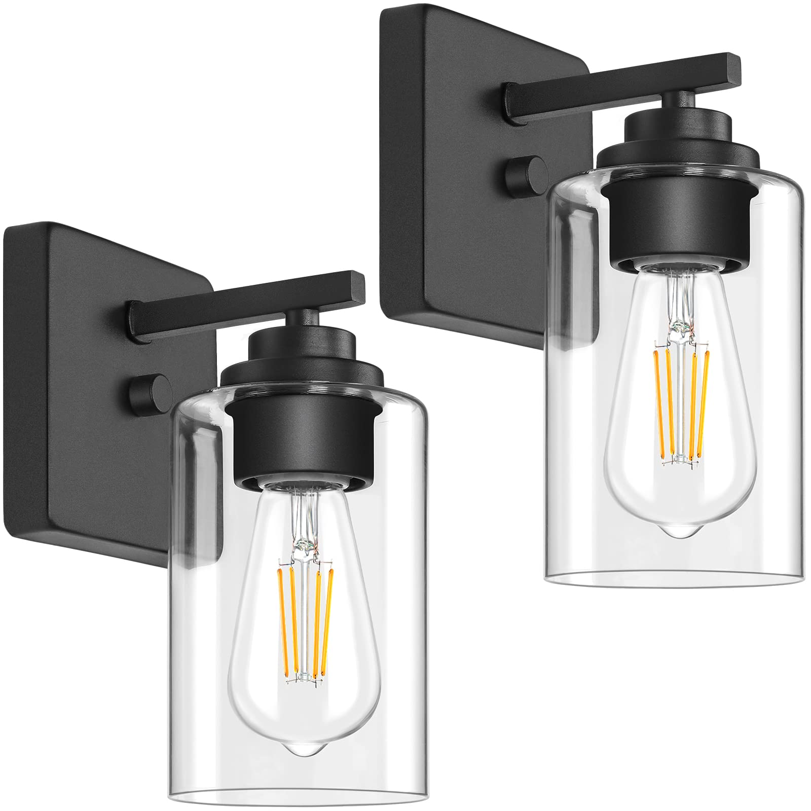 Set Of 2 Wall Sconces For Bathroom, Modern Vanity Light Fixtures, Matte Black Wall Mount Lighting Lanterns, Farmhouse Wall Light