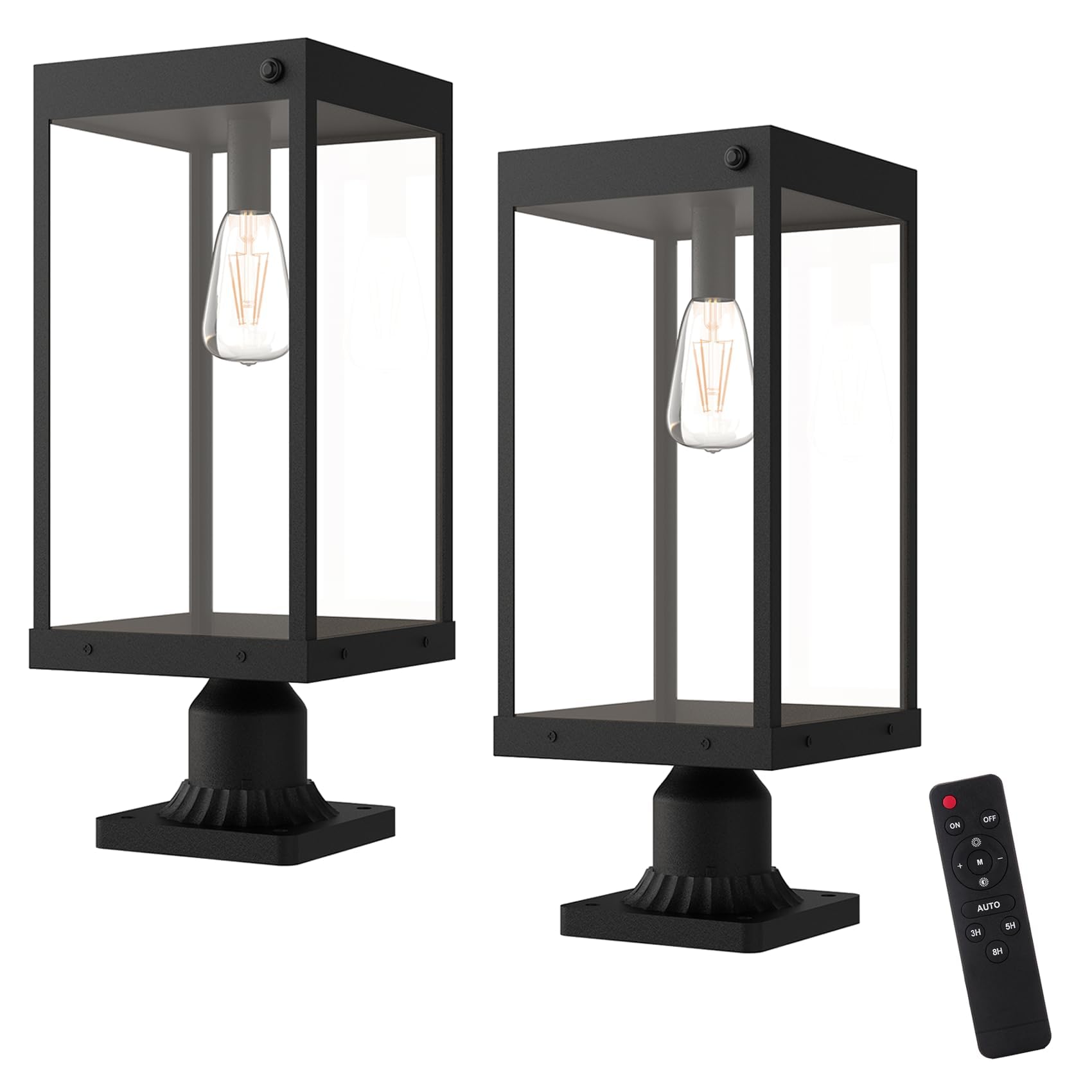 KAE KAQUR 20 Large Solar Post Lights with Pier Mount Base, Adjustable 3000K/4000K/6000K & Dusk-to-Dawn Sensor, Remote Control,