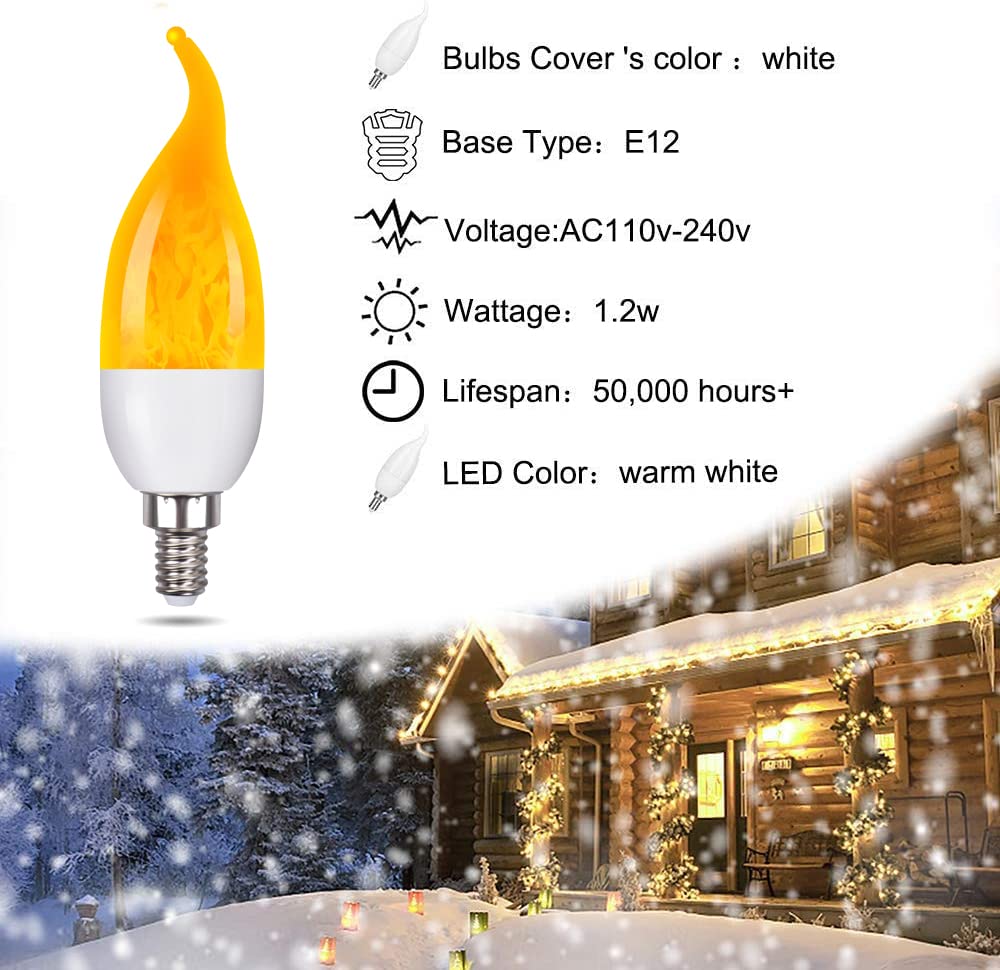 Venforze E12 LED Candelabra Flame Light Bulbs, 1800K Warm White, 2 Count, Outdoor Use, Orange Color, Model VEN-001