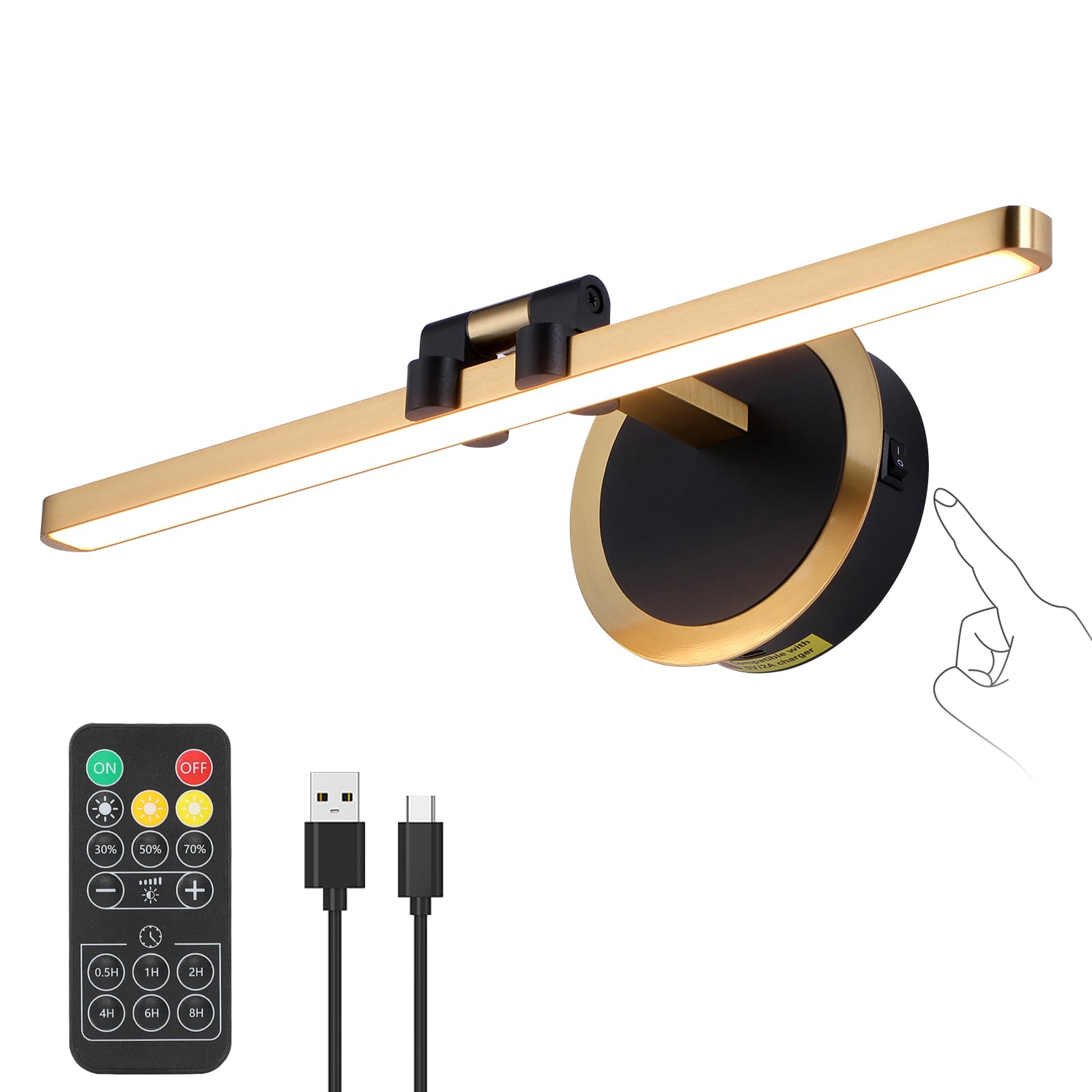 OPMRE Classic retro14.2 Black and Gold LED Wireless Remote Control Rechargeable Battery Powered Picture Light, All-Metal Multi-P