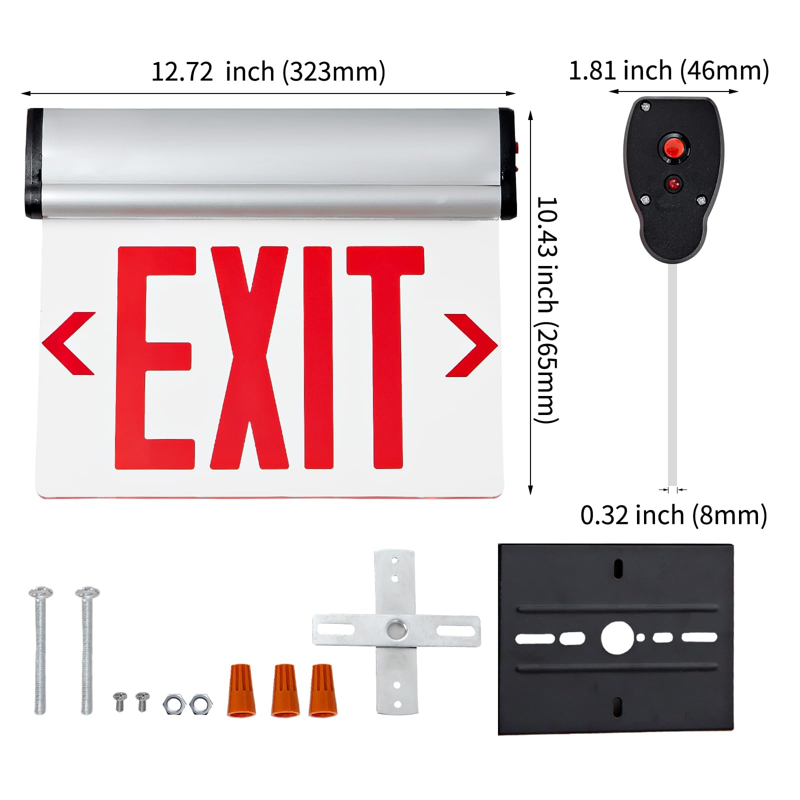 TANLUX LED Edge Lit Red Exit Sign, UL 924, Hardwired with Battery Backup, Aluminum Housing, 1 Pack