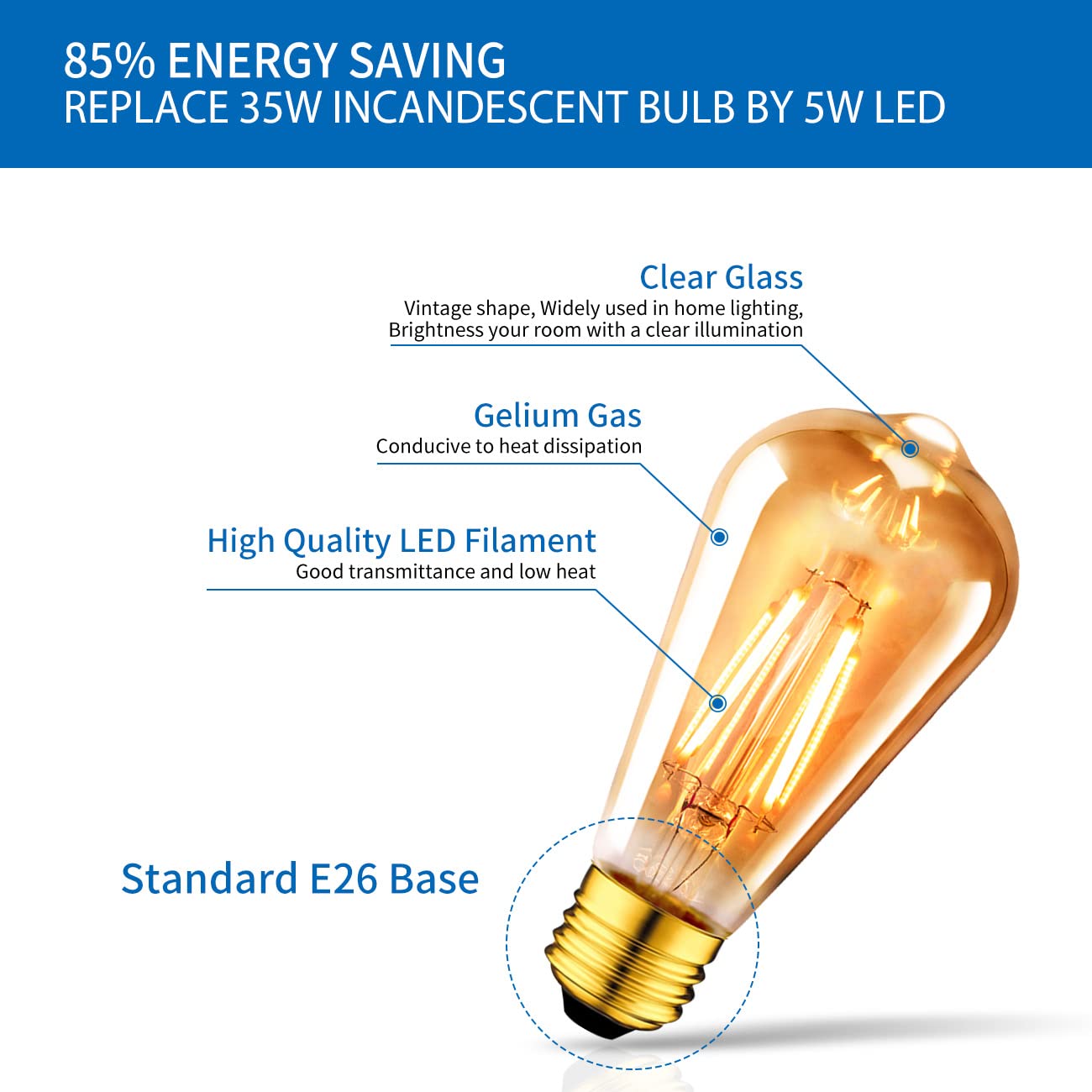Anwio Vintage Edison Light Bulb St21 Led Filament Bulb 4W(35 Watt Equivalent) Non-Dimmable 2500K (Amber Glow) Warm White E26 Med