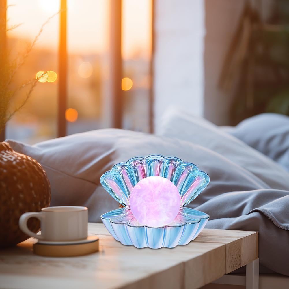 Lkua Shell Pearl Beach Themed Night Light, Rgb 8 Colors Changing Mood Shell Pearl Lamps, Bedside Led Clamshell Portable Night Li