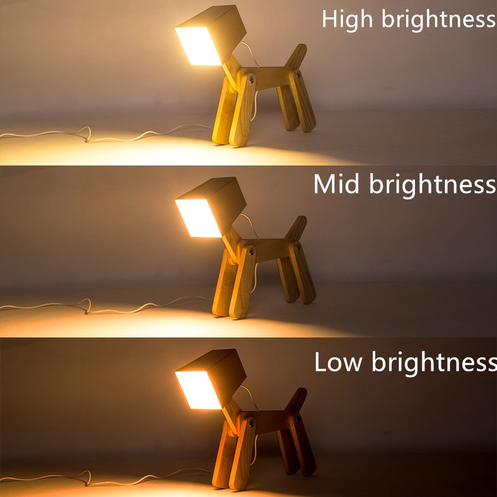 HROOME Dog Table Lamp - Dimmable Touch Control, Wood, Medium-Wood Color, Model TLP009M-WAL