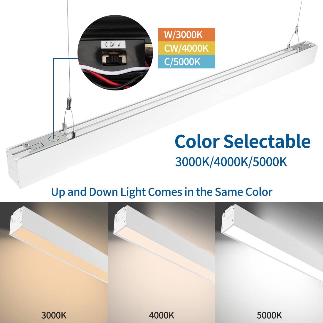 Dakason 4Ft Linkable Led Linear Light, 35W Down And15W Up Light, 3/4/5000K Cct Selectable, Commercial Linear Lighting Fixture Fo