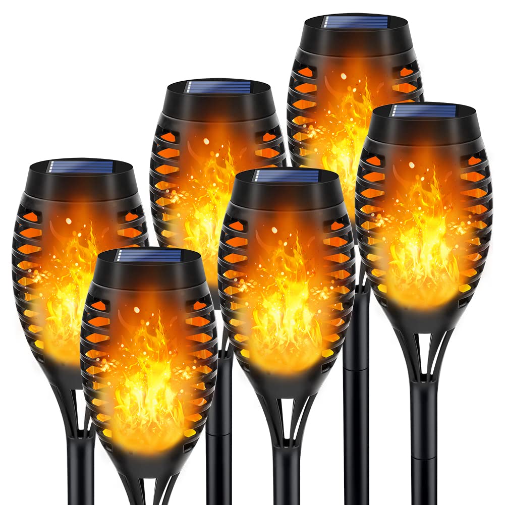 Lnryy 6-Pack Solar Torch Lights With Flickering Flame - Waterproof Outdoor Garden Decor