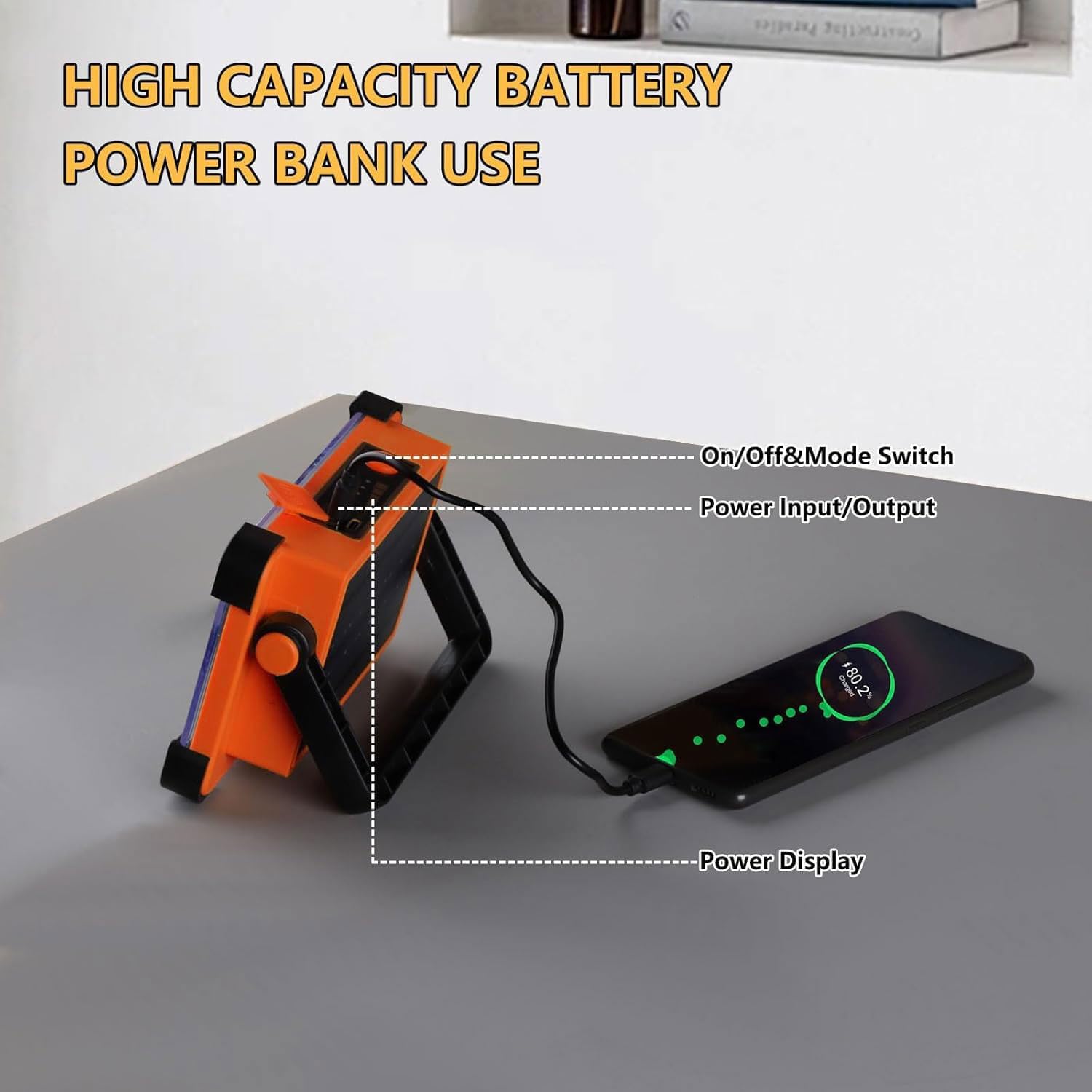 YXQUA 120W Solar Rechargeable Work Light - 144 LED, 10000LM, IP66 Waterproof, 4 Modes, Portable Flood Light, Orange 1 Pack