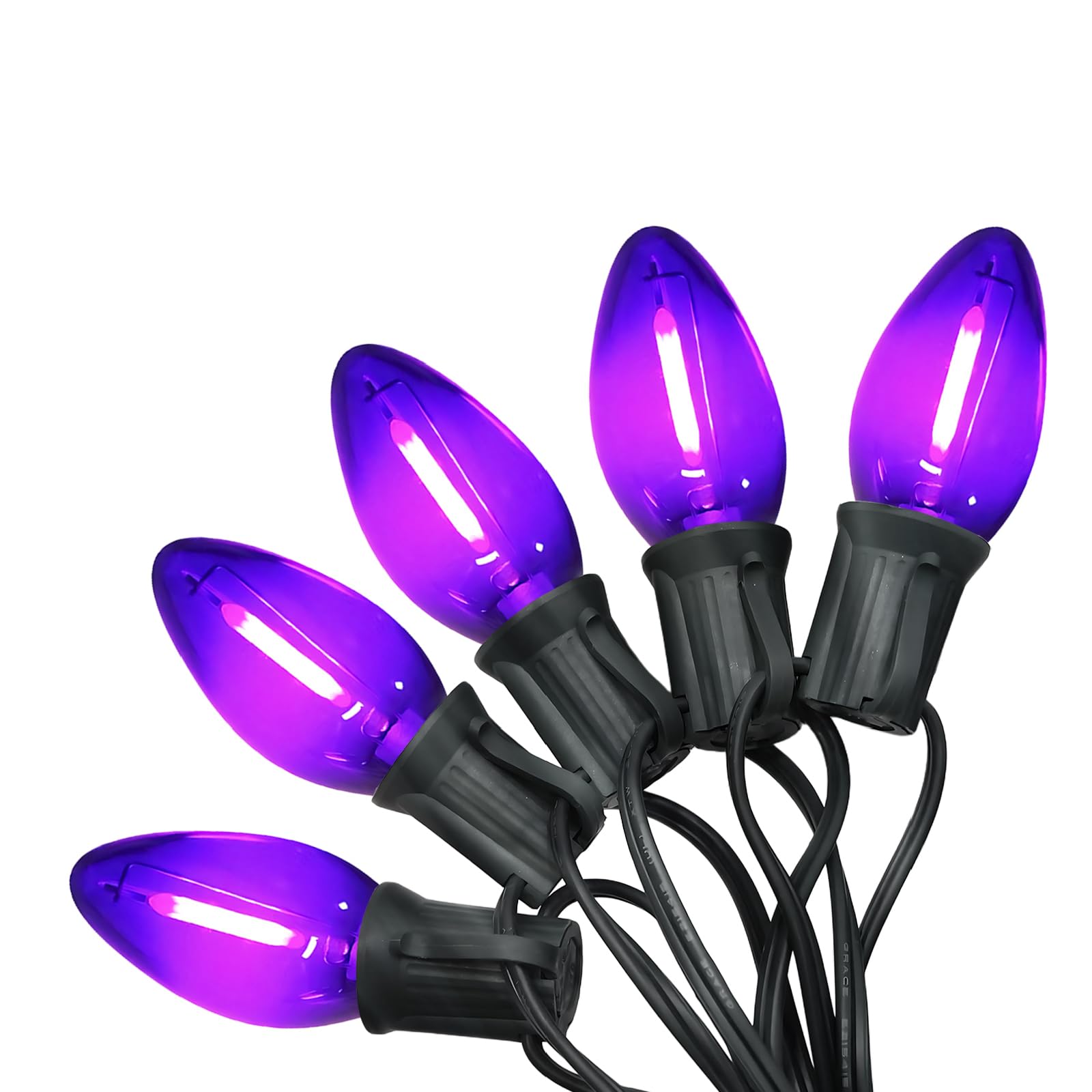 CHYSUPER C7 LED Christmas Lights, Outdoor Clear Purple String Lights, 12 FT Patio Lights with 12 Vintage Led C7 Bulbs, Indoor Ou